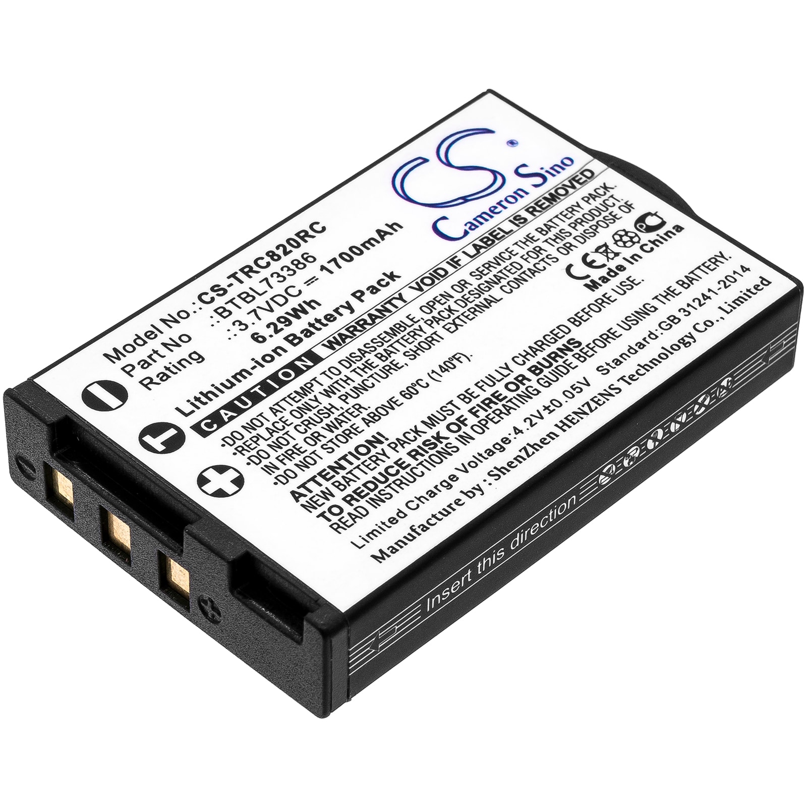 Batteri til fjernkontroll for URC TRC-1080, TRC-820, RM-2 osv.