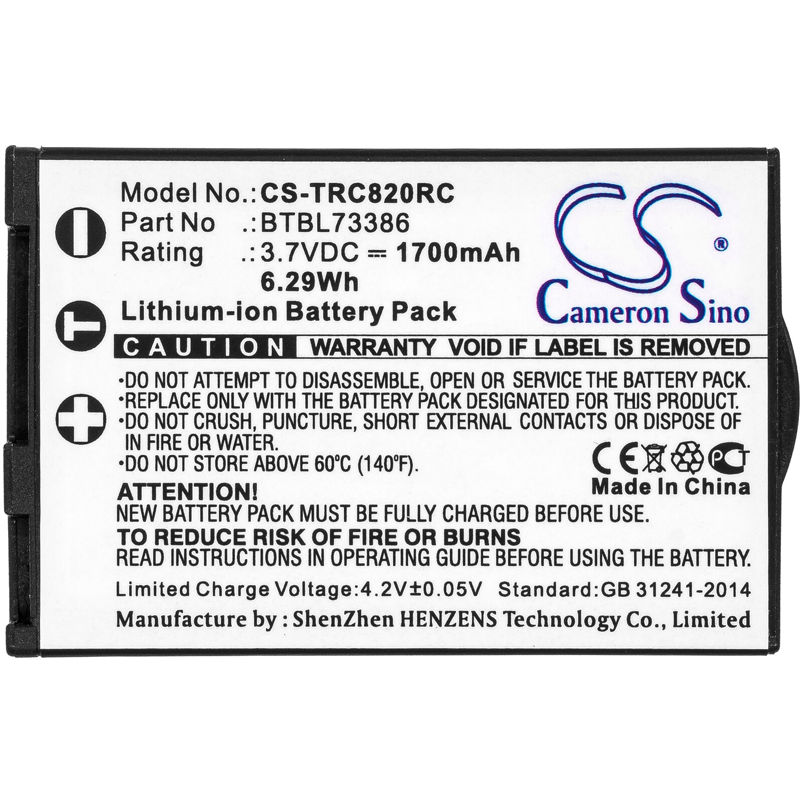 Batteri til fjernkontroll for URC TRC-1080, TRC-820, RM-2 osv.