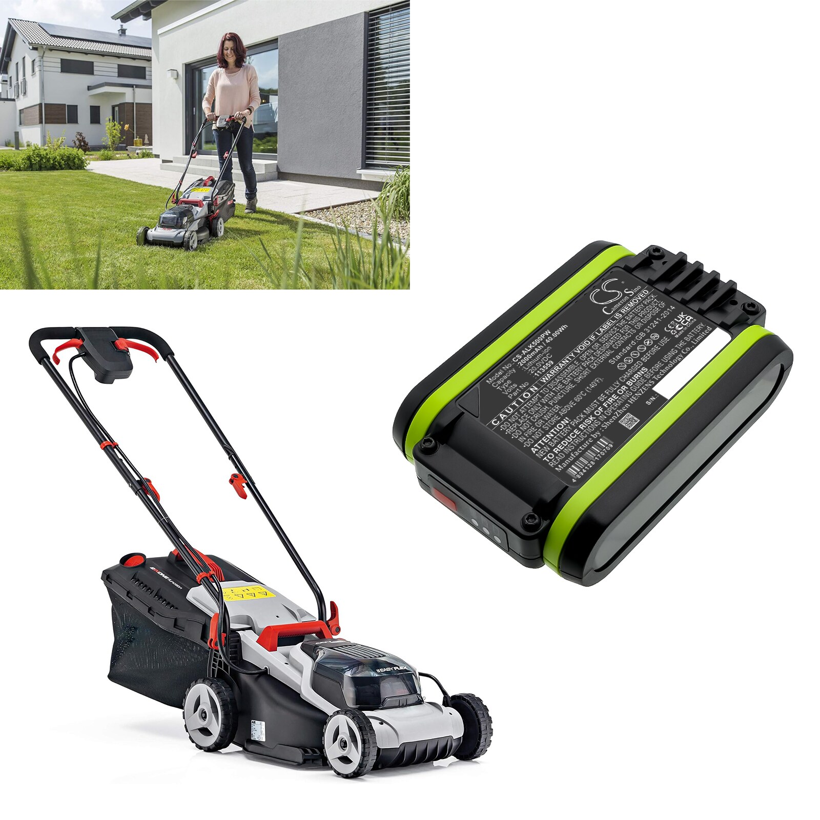 Gressklipperbatteri for AL-KO Easy Flex 34.8 Li Gressklipper og andre