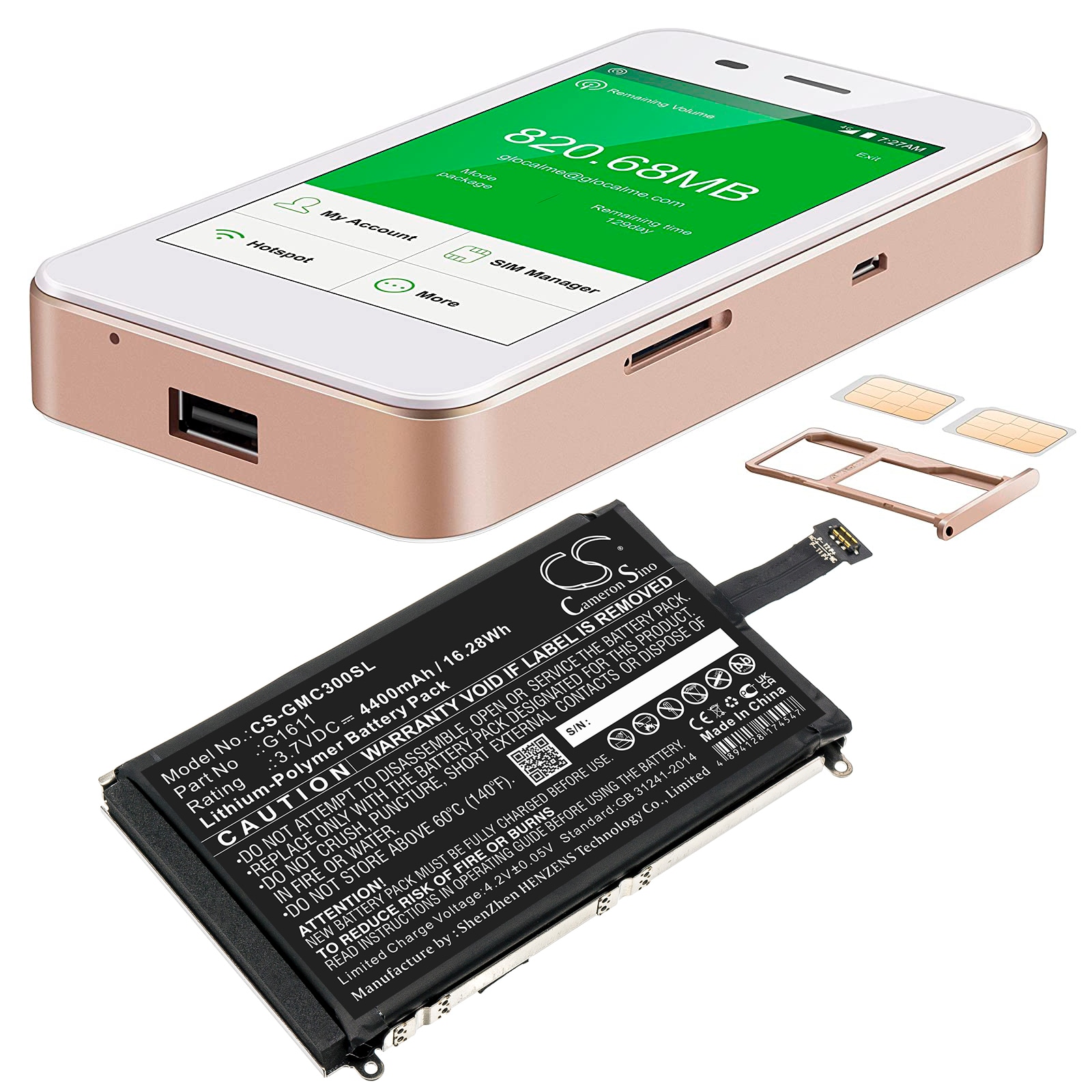 Batteri for Hotspot for GlocalMe G3, G1611