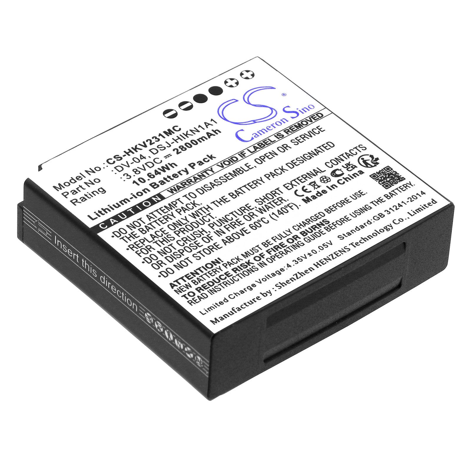 Batteri til kroppskamera for Hikvision DS-MH2311, DS-MH1310-N1, DSJ-HIKN1A1