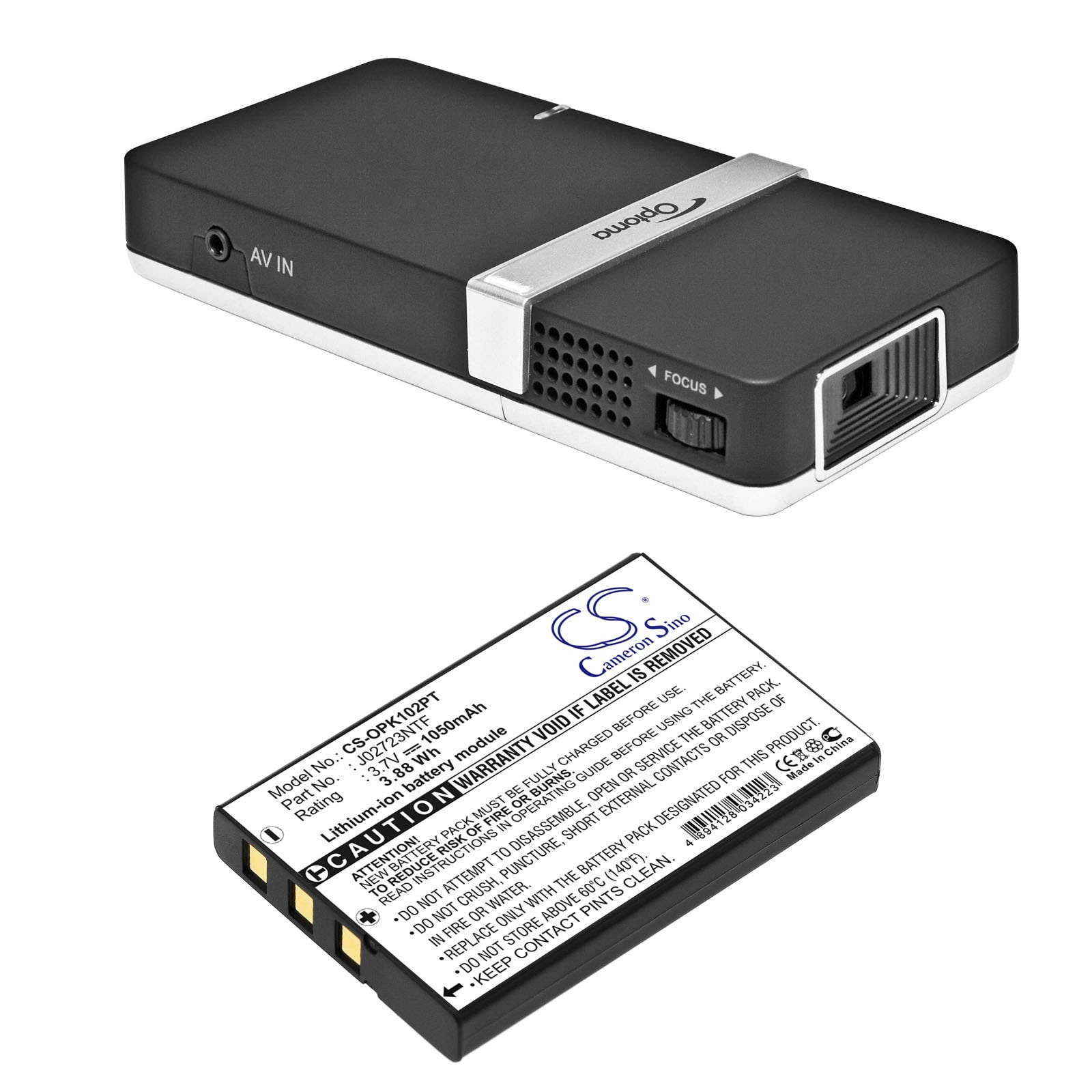 Batteri til projektor for Optoma PK102 Pico Pocket Projector, BB-LIO37B og andre.
