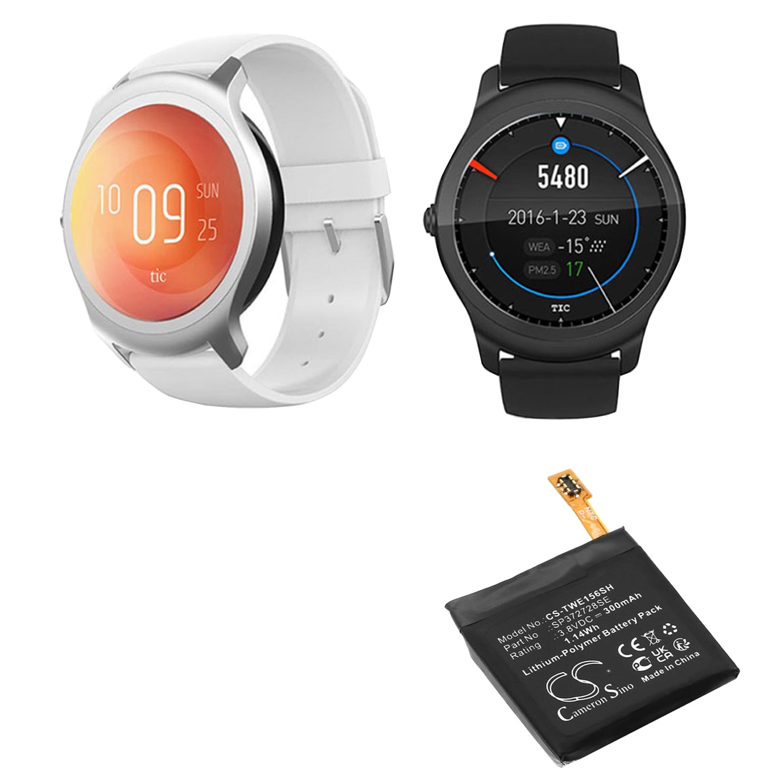 Batteri til smartklokke for Ticwatch WE11056, 2, 2E og andre.
