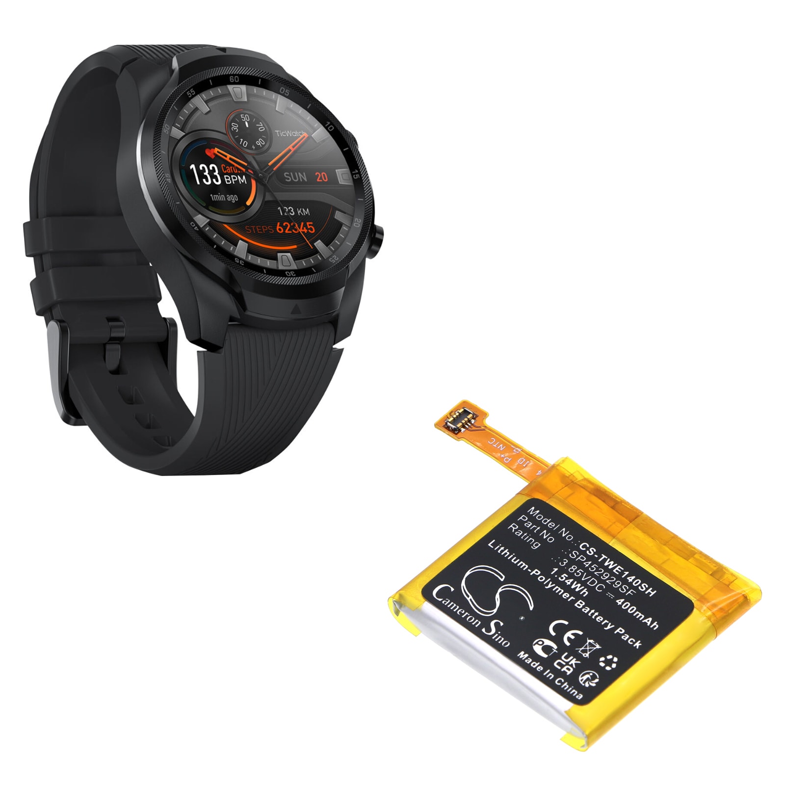 Batteri til smartklokke for Ticwatch Pro, Pro 4G