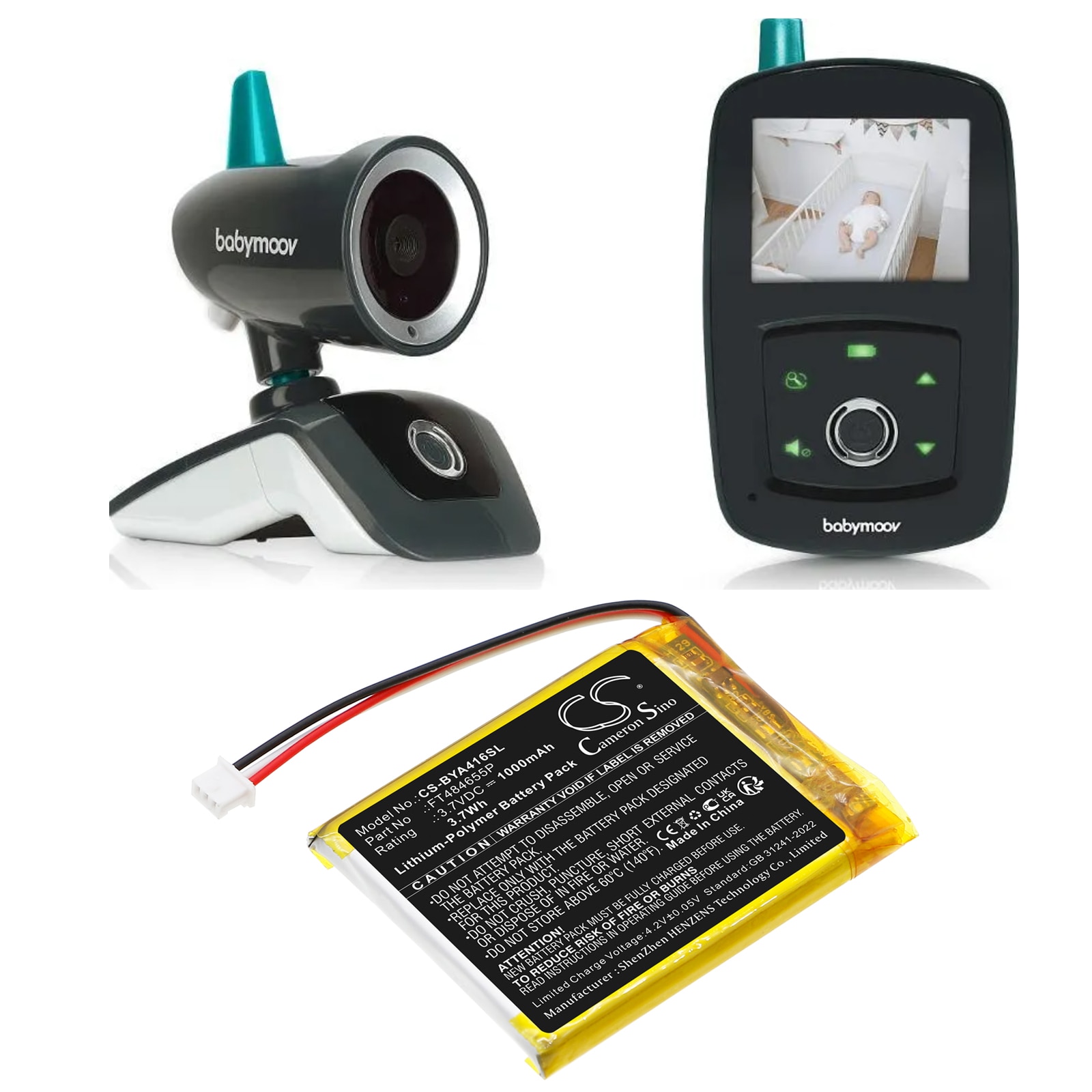 Batteri til BabyPhone for Babymoov A014416, A014422, Babyphone Video YOO-care og andre.