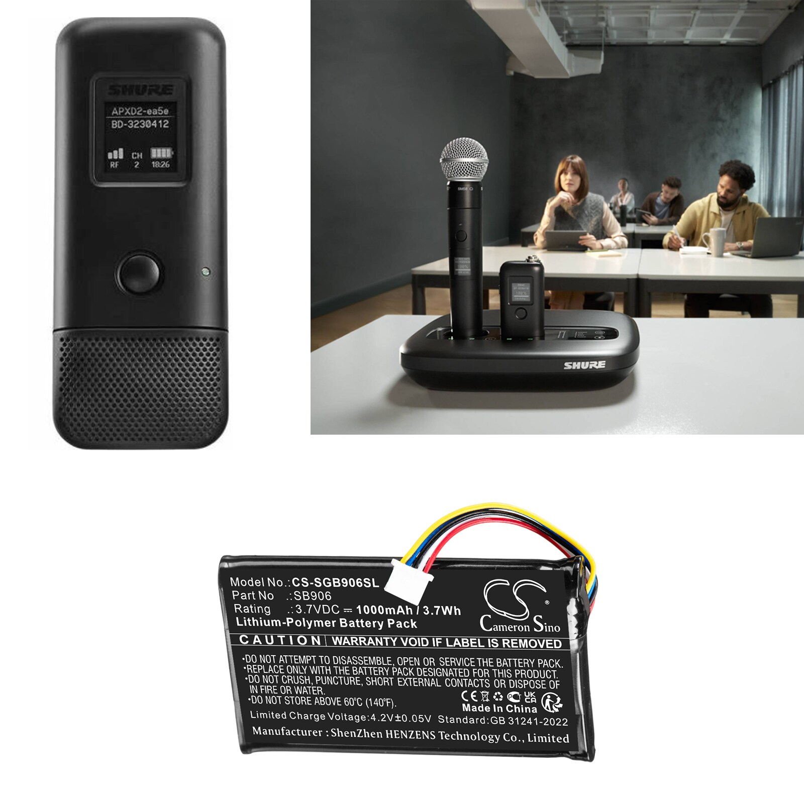 Batteri for sendere og mottakere for Shure MXW1X, MXW6X, MXW6X Boundary Microphone og andre