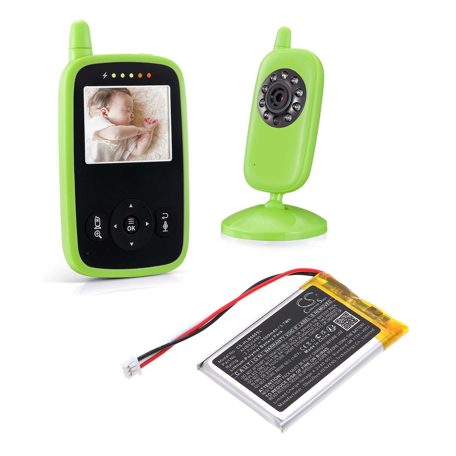 Batteri til BabyPhone for HelloBaby HB24 Monitor, HB31 Monitor, HB6231 Monitor og andre.