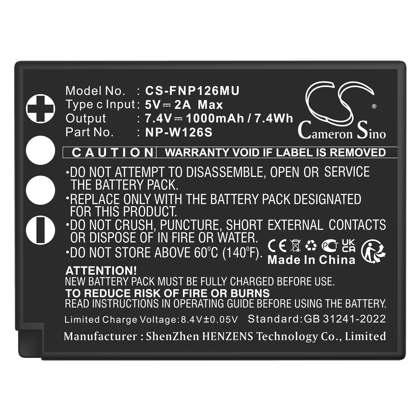 Batteri til kamera for Fujifilm FinePix HS30, FinePix HS30EXR, FinePix HS33EXR osv.