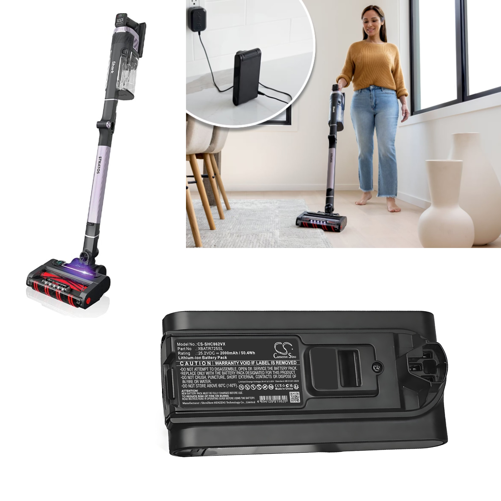 Batteri for støvsuger til Shark Cordless Stratos, IZ840H, IZ862H etc.