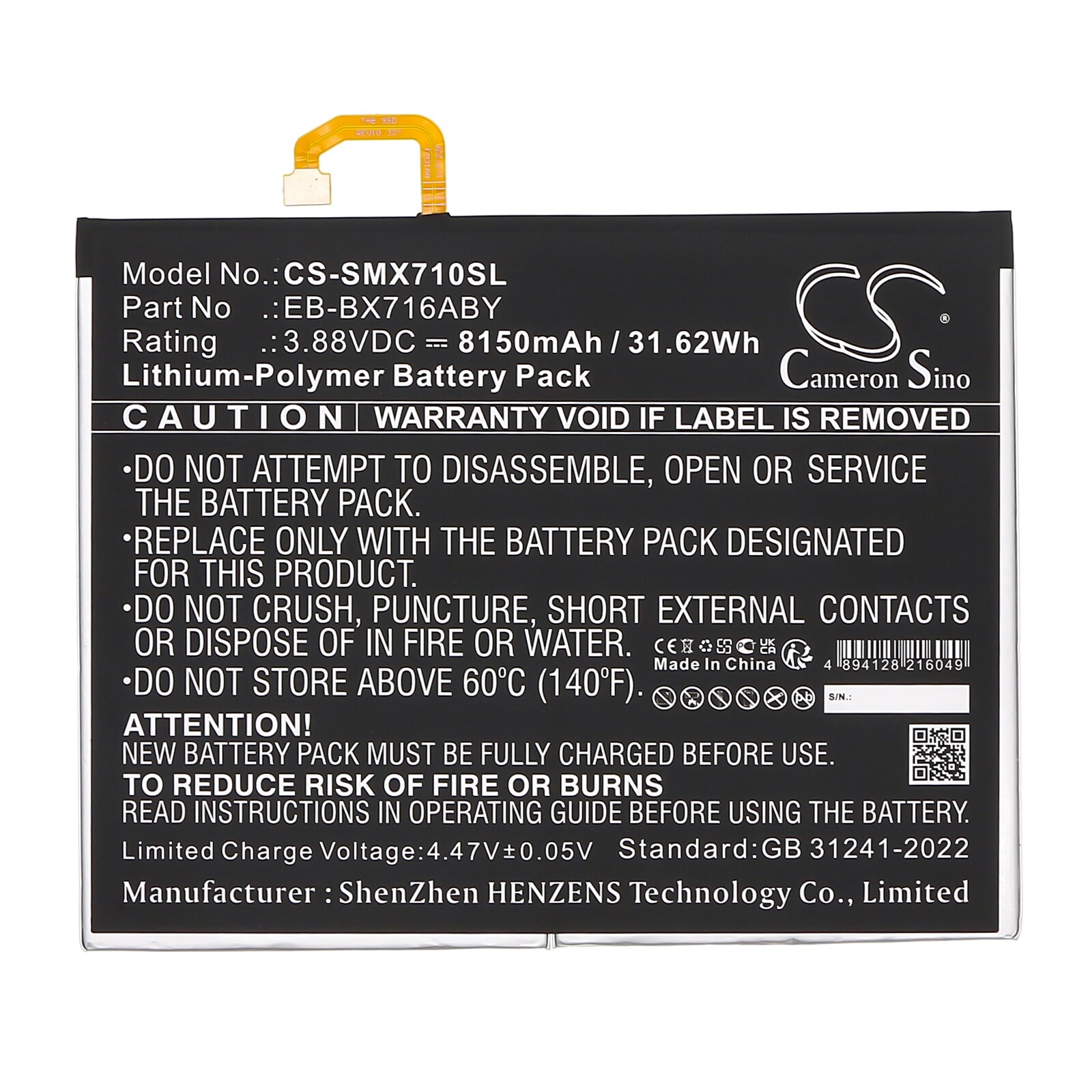 Batteri til nettbrett for Samsung Galaxy Tab S9, SM-X710, SM-X710N og andre.