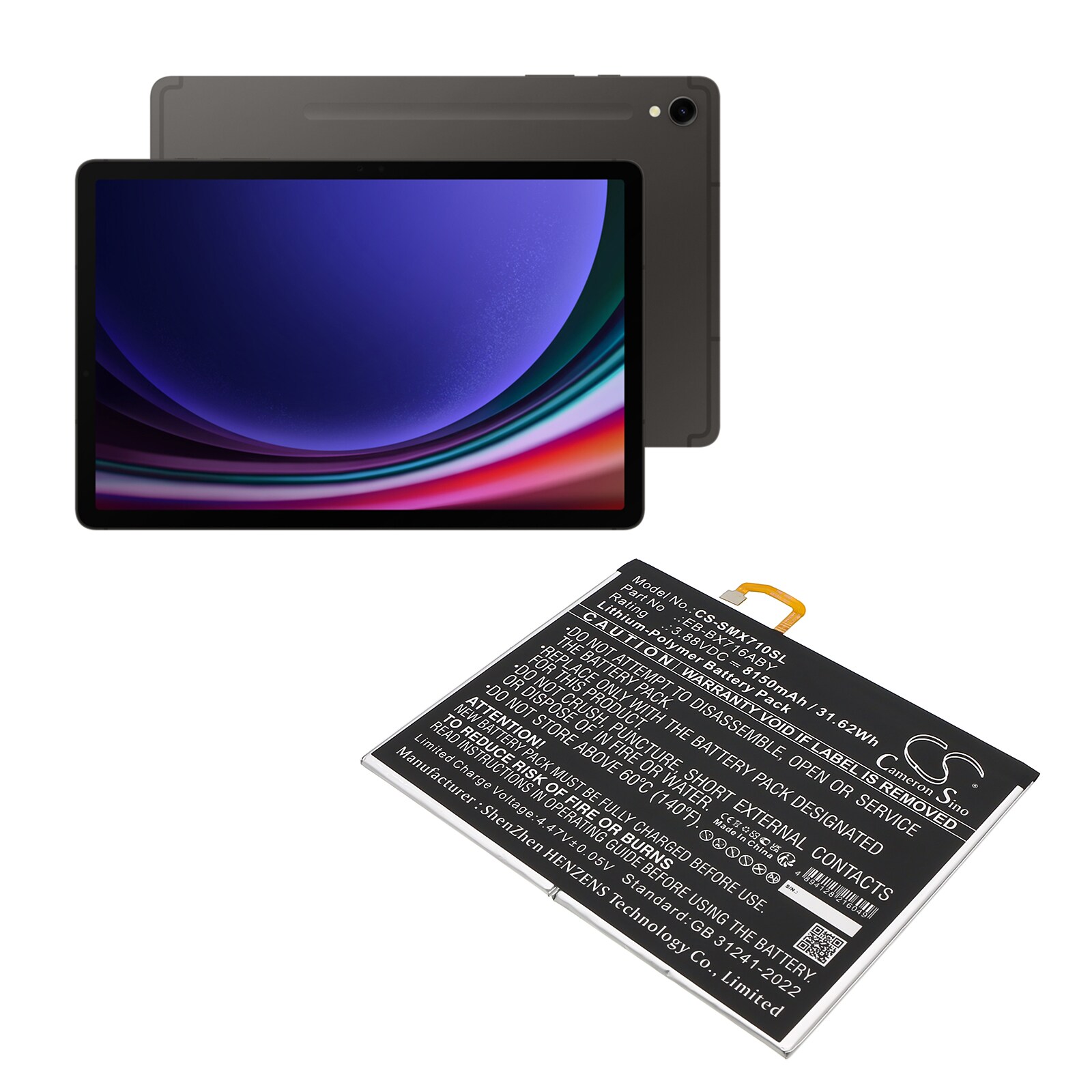 Batteri til nettbrett for Samsung Galaxy Tab S9, SM-X710, SM-X710N og andre.