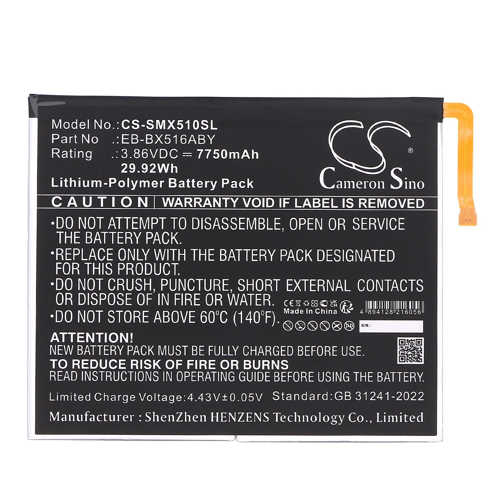 Batteri til nettbrett for Samsung Galaxy Tab S9 FE, SM-X510, SM-X510N og andre.