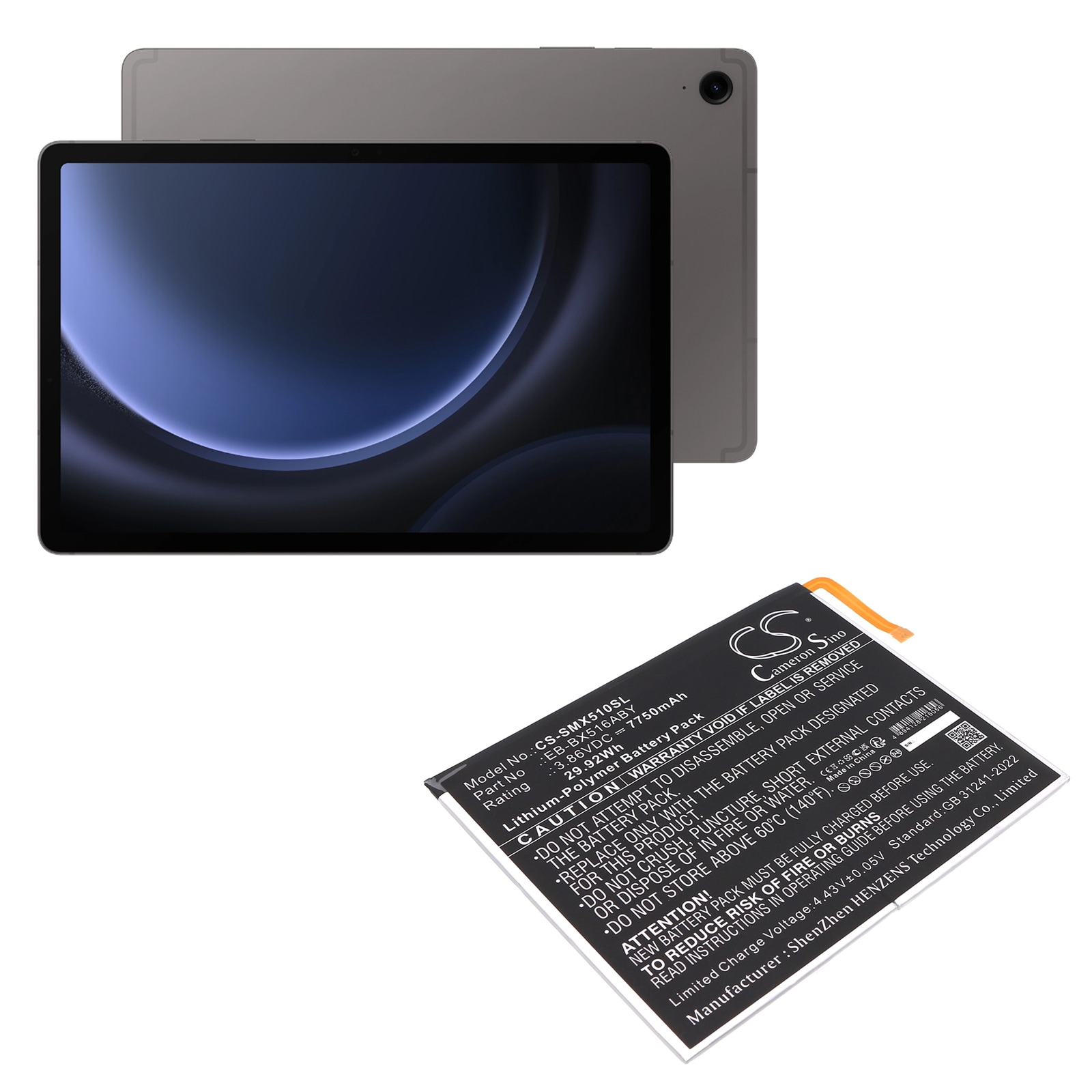 Batteri til nettbrett for Samsung Galaxy Tab S9 FE, SM-X510, SM-X510N og andre.