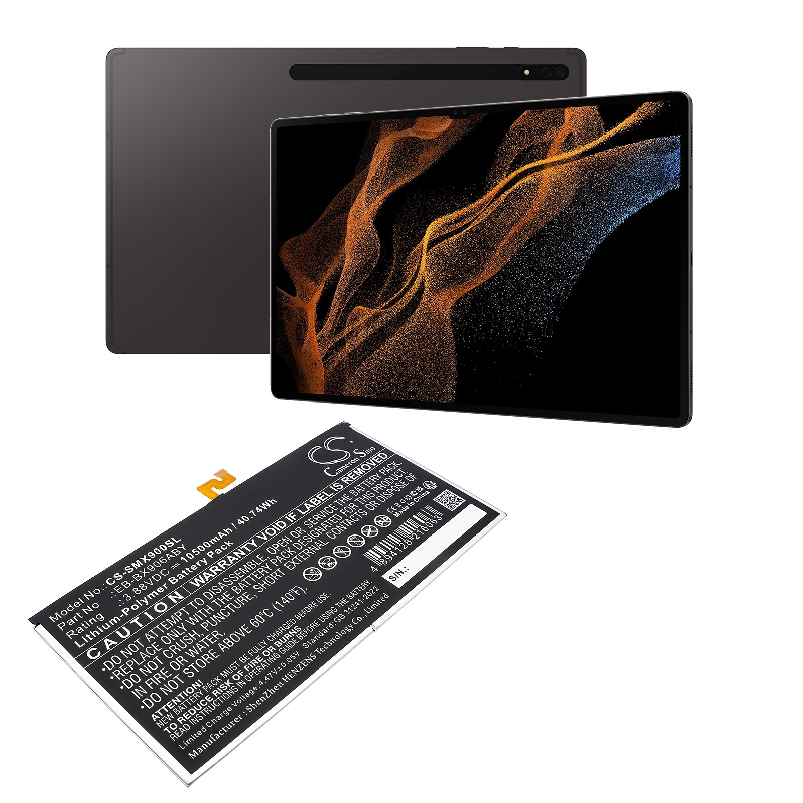 Batteri til nettbrett for Samsung Galaxy Tab S8 Ultra, SM-X900, SM-X906 og andre.