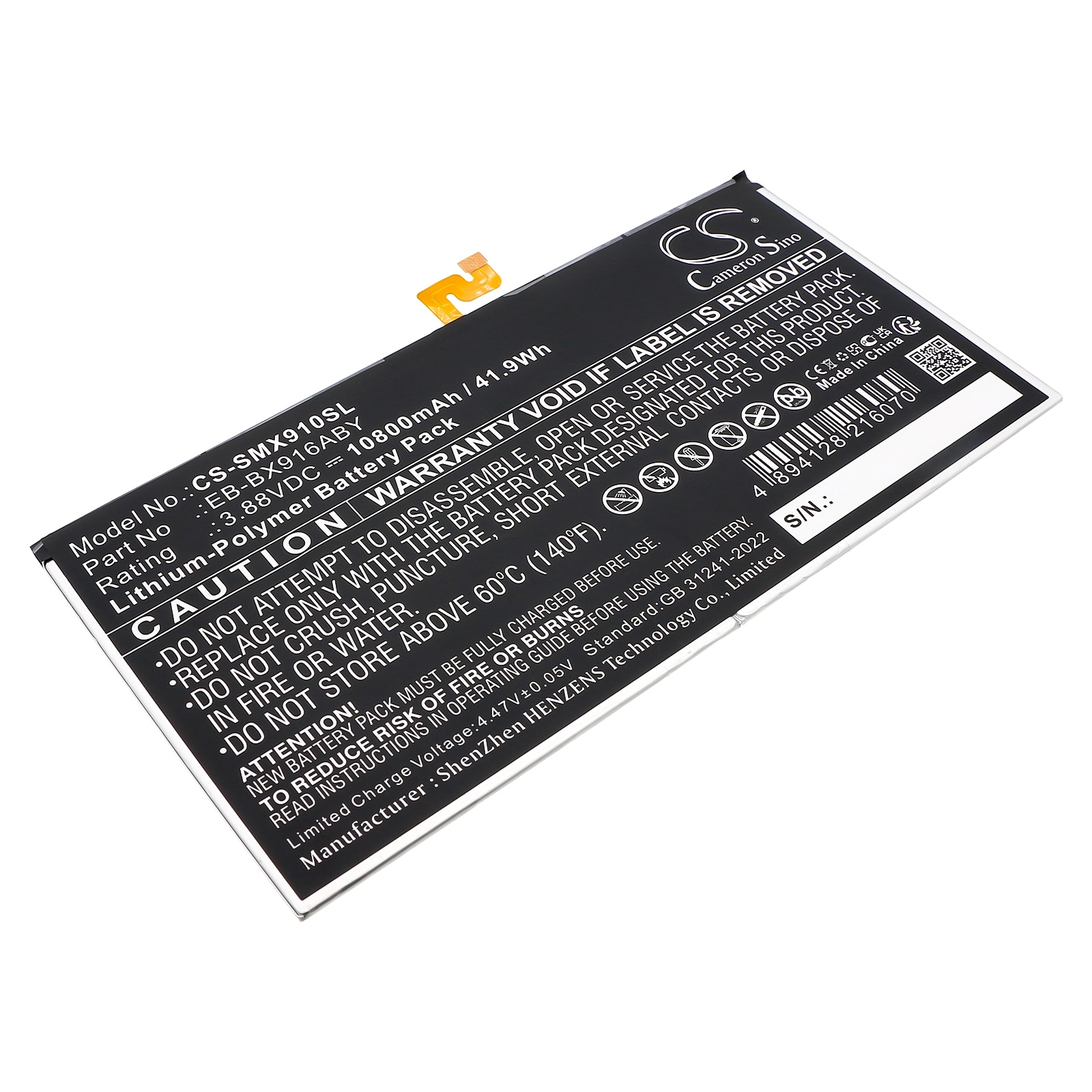 Batteri til nettbrett for Samsung Galaxy Tab S9 Ultra, SM-X910, SM-X910N og andre.