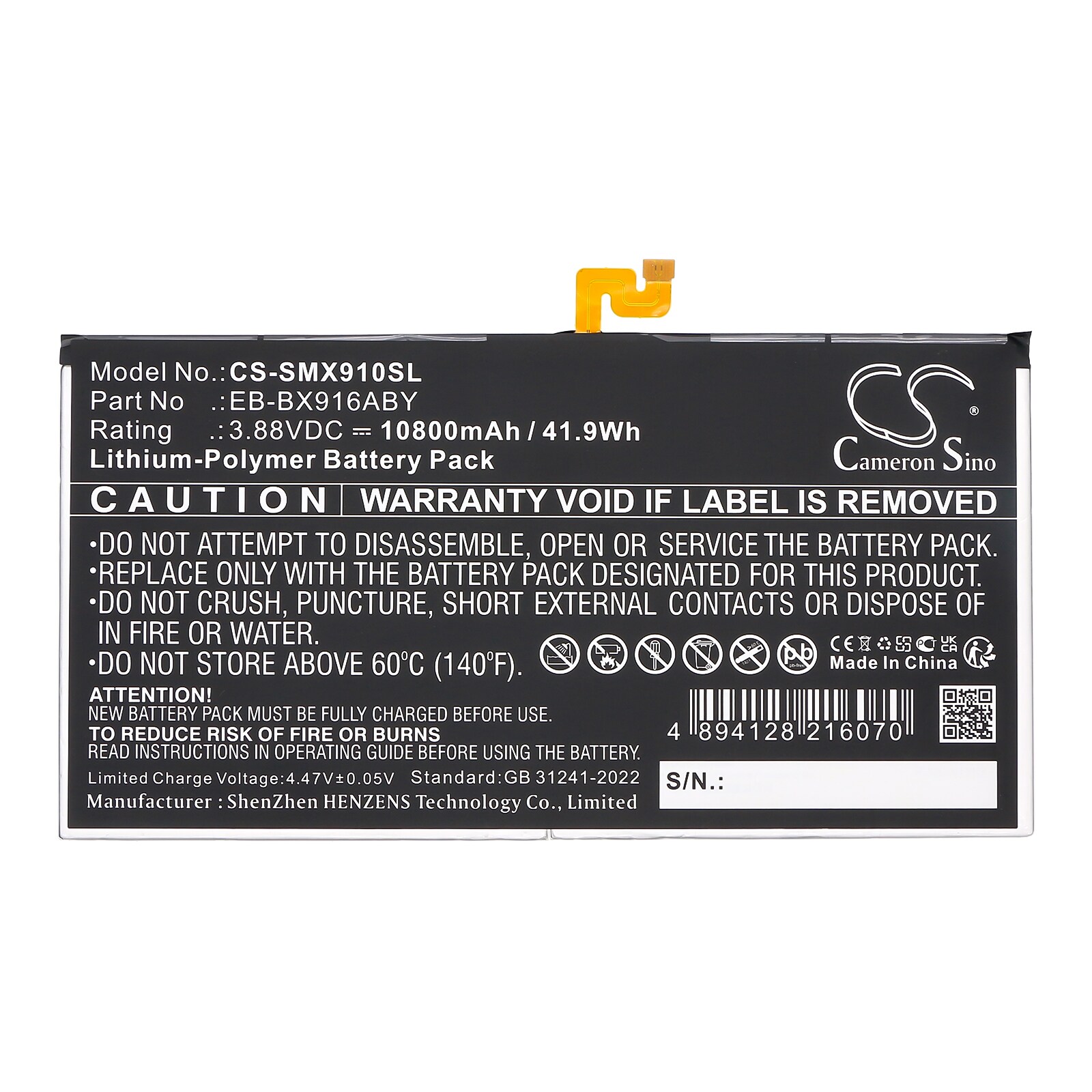 Batteri til nettbrett for Samsung Galaxy Tab S9 Ultra, SM-X910, SM-X910N og andre.