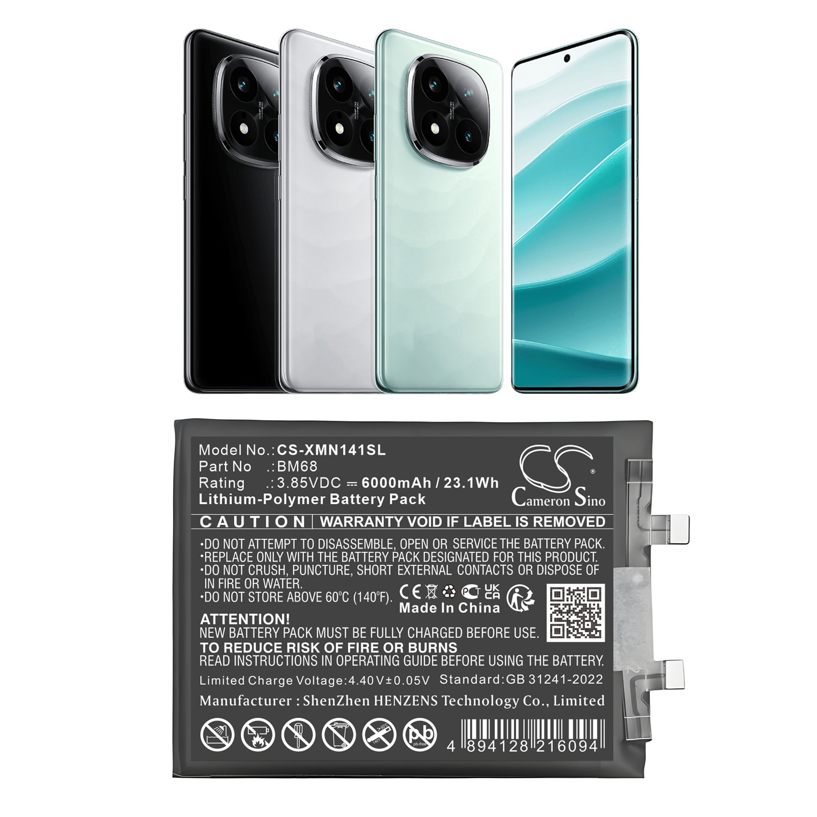 Batteri for SmartPhone, Mobil for Redni 24115RA8EC, 24115RA8EG, 24115RA8EI og andre.