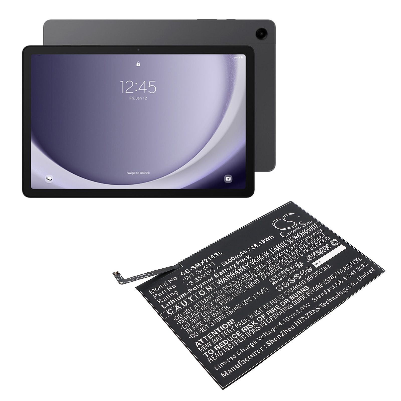Nettbrettbatteri for Samsung Galaxy Tab A9+ 5G 11, SM-X210, SM-X210NZAEXAR og andre.