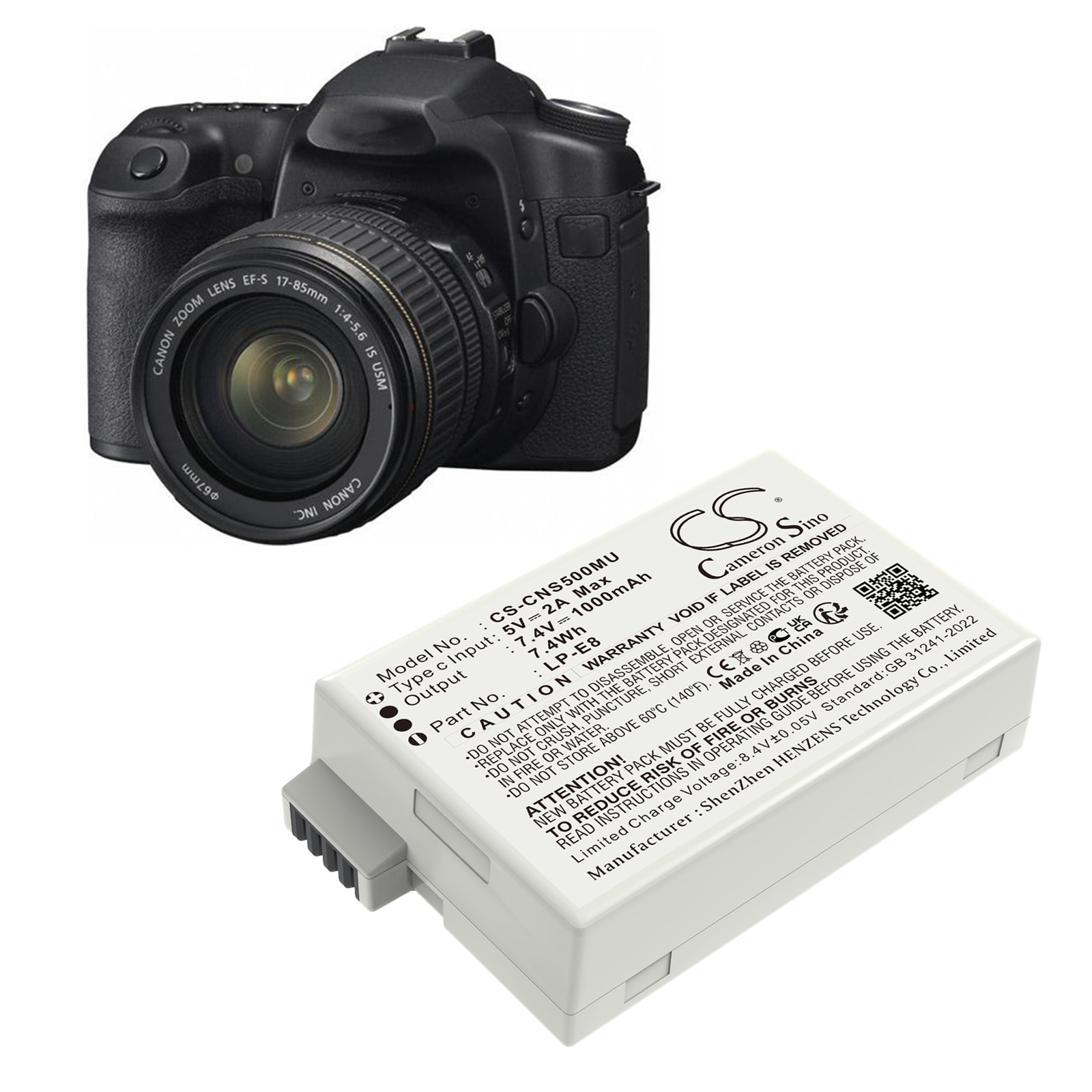 Batteri til kamera for Canon EF-S, EOS 550D, EOS 600D osv.
