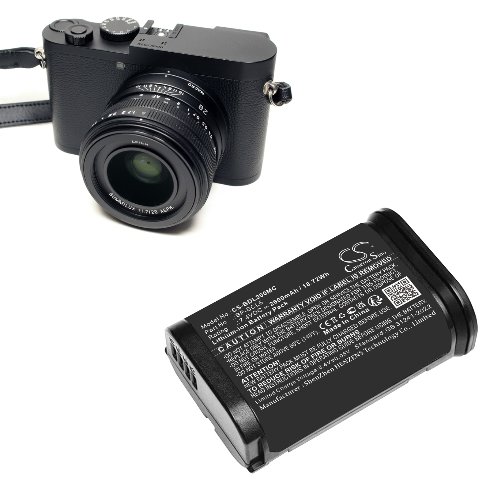 Batteri til kamera for Leica Q2, Q3, SL2 osv.