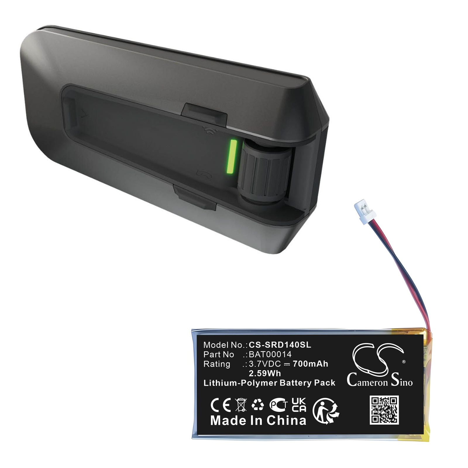 Cardo Packtalk Edge Batteri 700 mAh – Li-Polymer Erstatningsbatteri for Intercom
