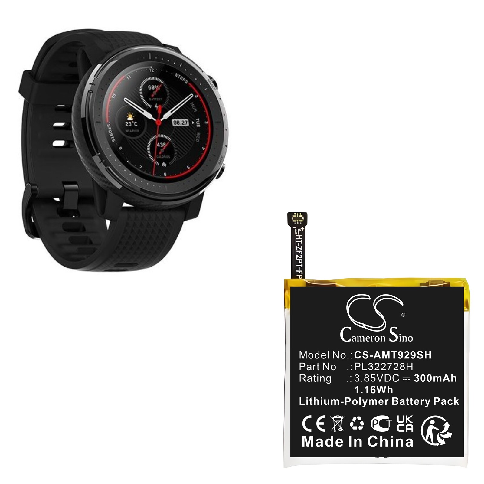 Batteri til smartklokke for Amazfit A1929, Stratos 3