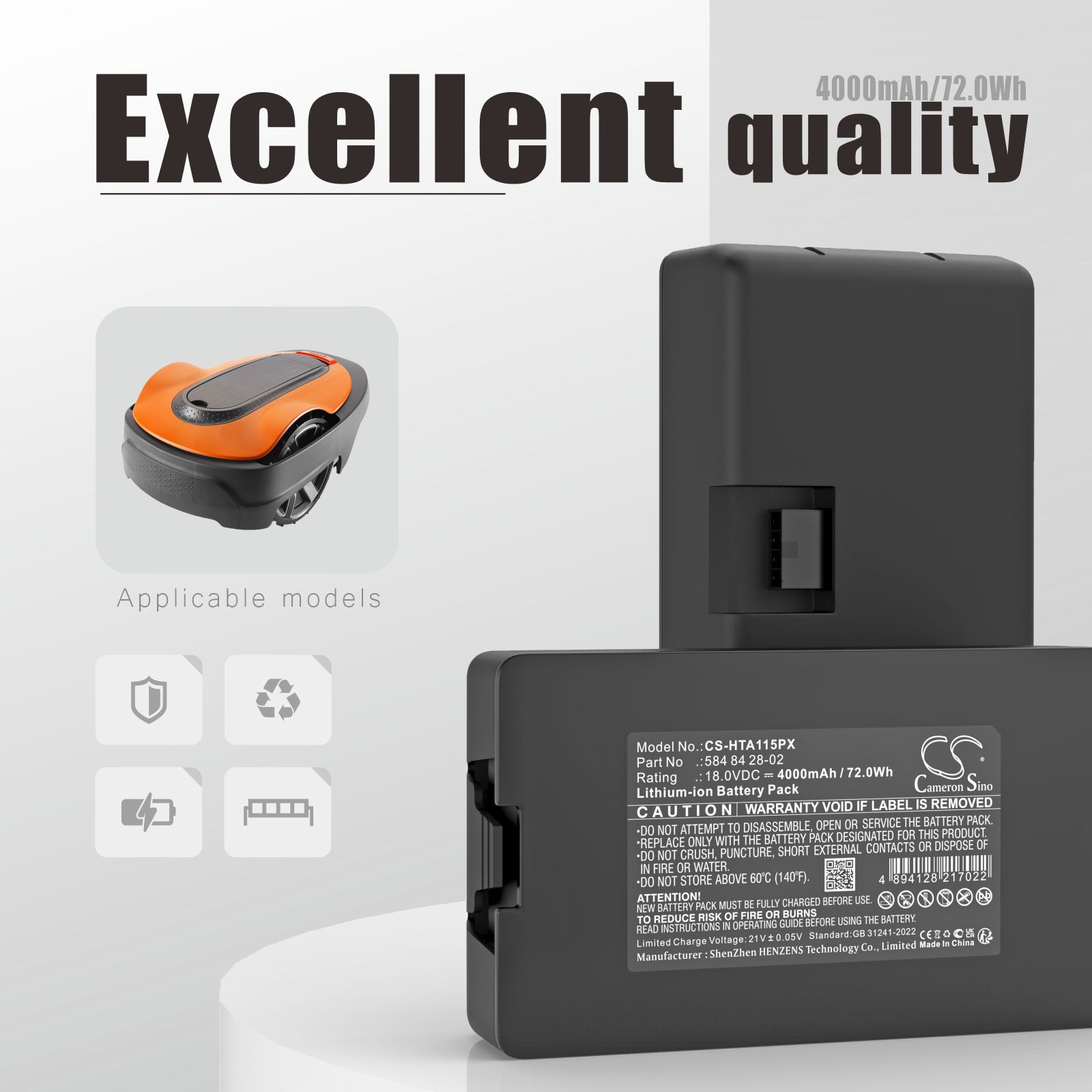 Batteri til gressklippere fra Gardena Sileno / Automower / Flymo / Husqvarna – 4000 mAh