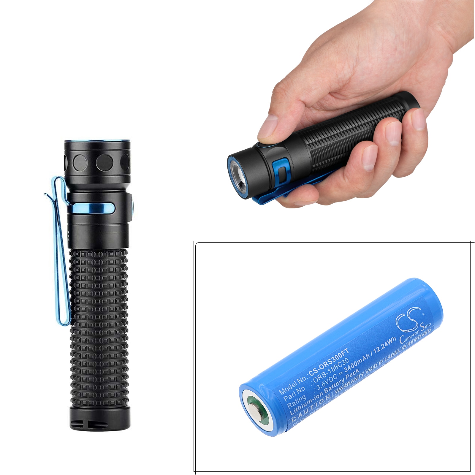 Batteri til lommelykt for Olight Baton Pro, H2R hodelykt, Perun hodelykt osv.