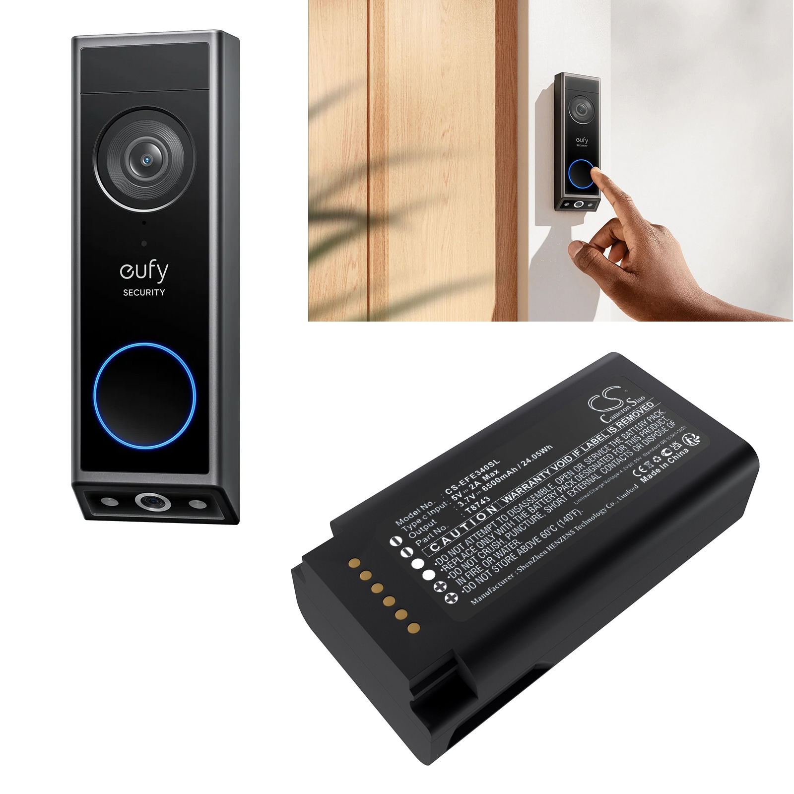 Batteri for sikkerhetskamera til Eufy Video Doorbell E340