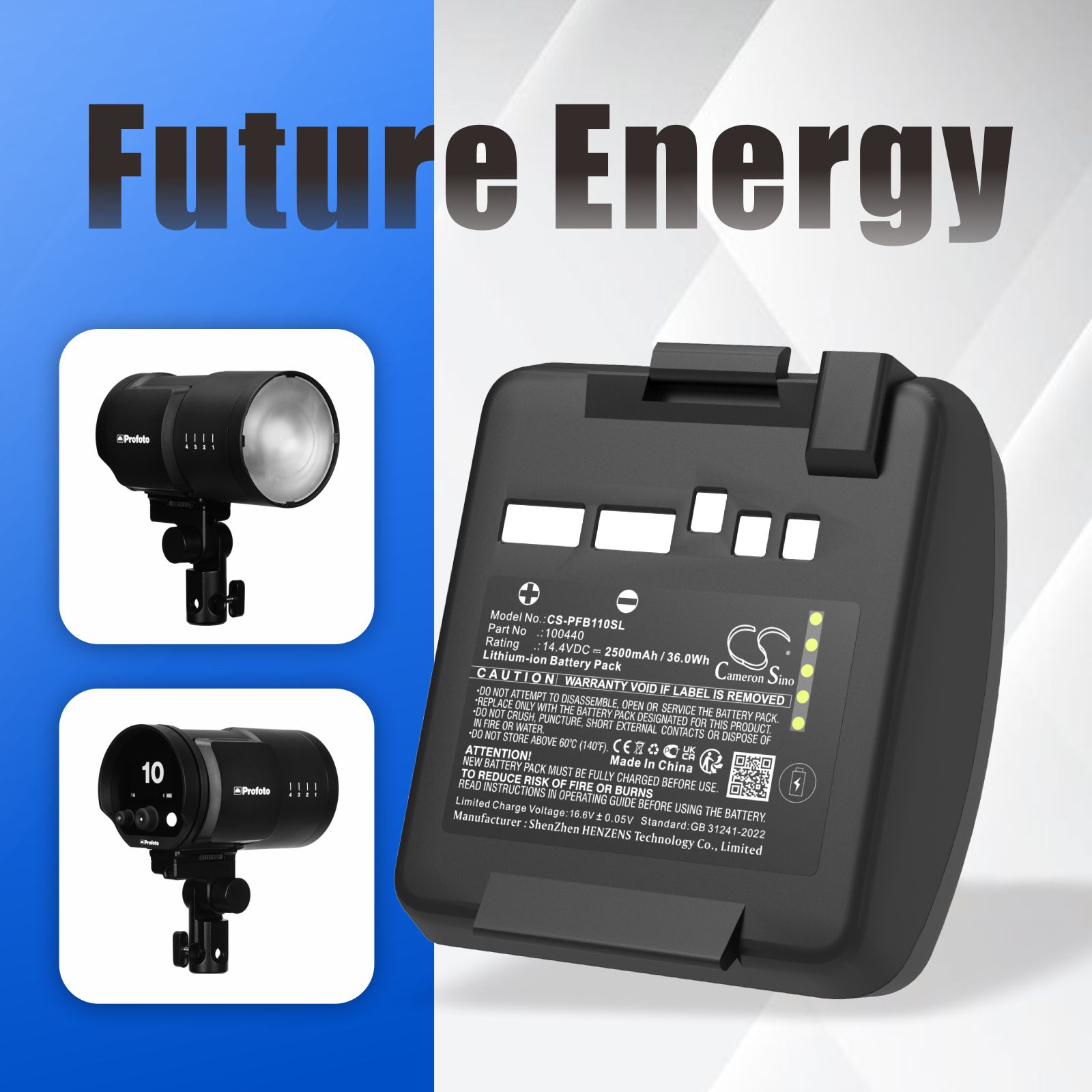 Batteri for stroboskopisk belysning for Profoto B10, B10 Plus, B10X osv.