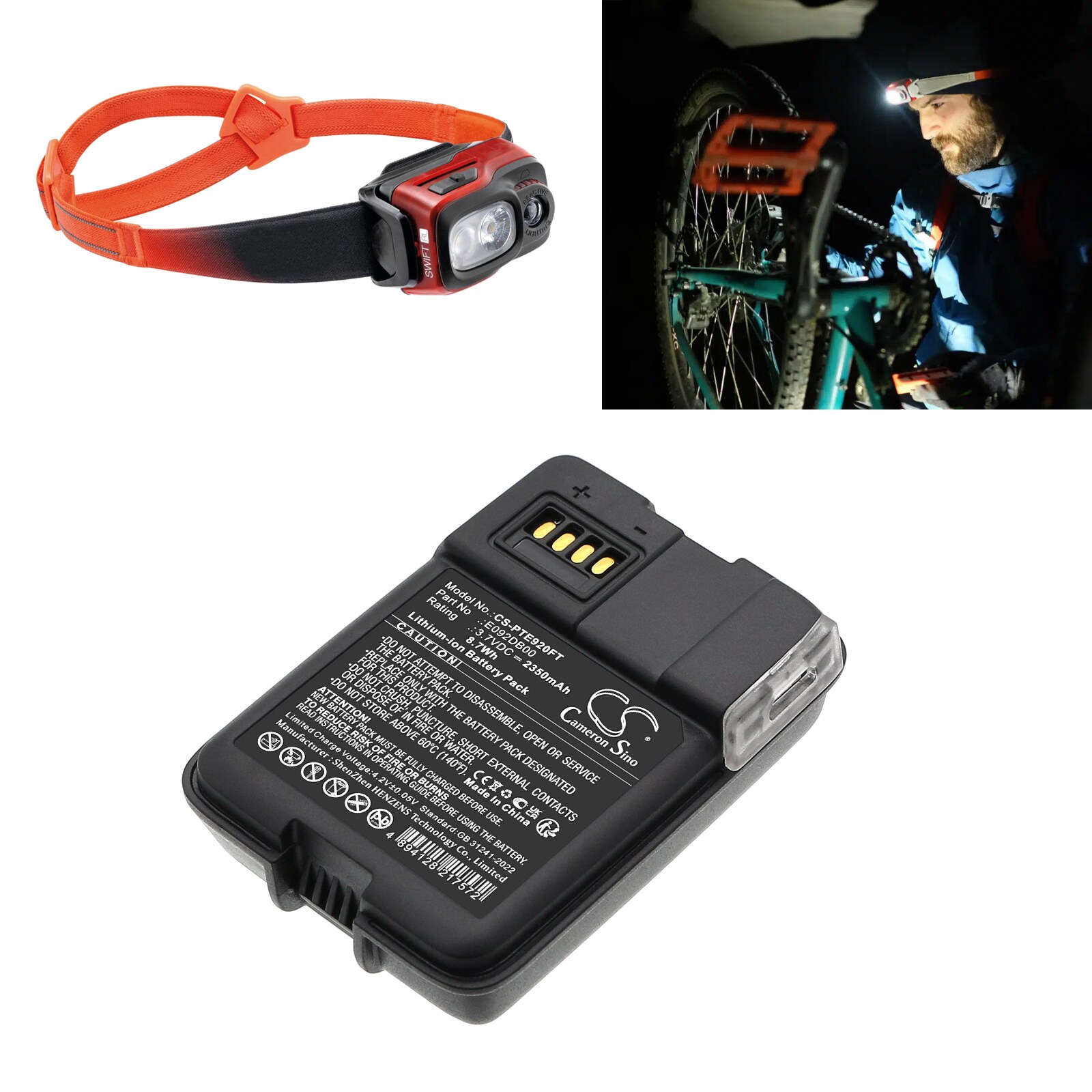 Batteri til lommelykt for Petzl Swift RL, Swift RL Pro