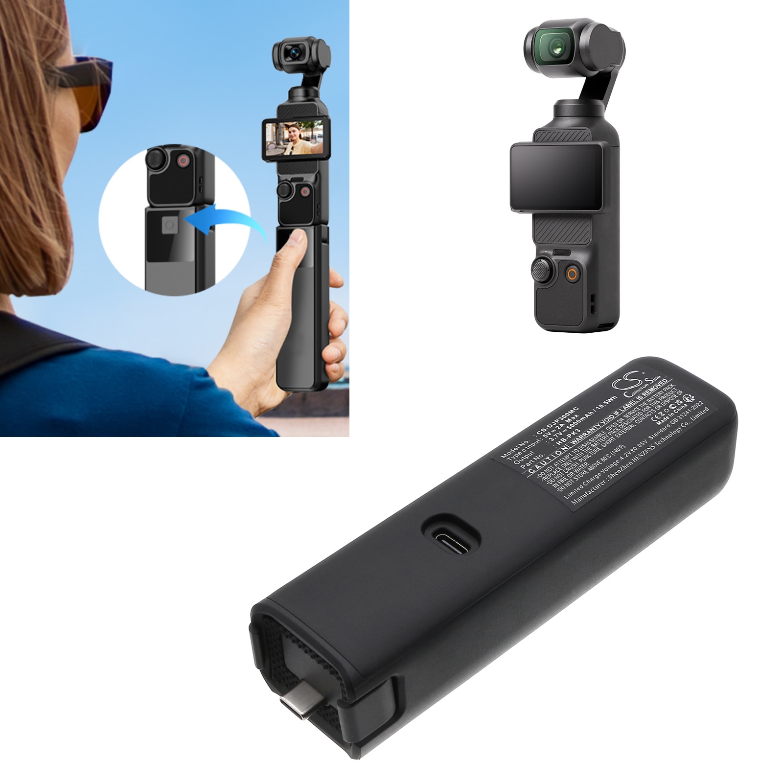 Batteri for kardangreifer til DJI Osmo Pocket 3 batterihåndtak