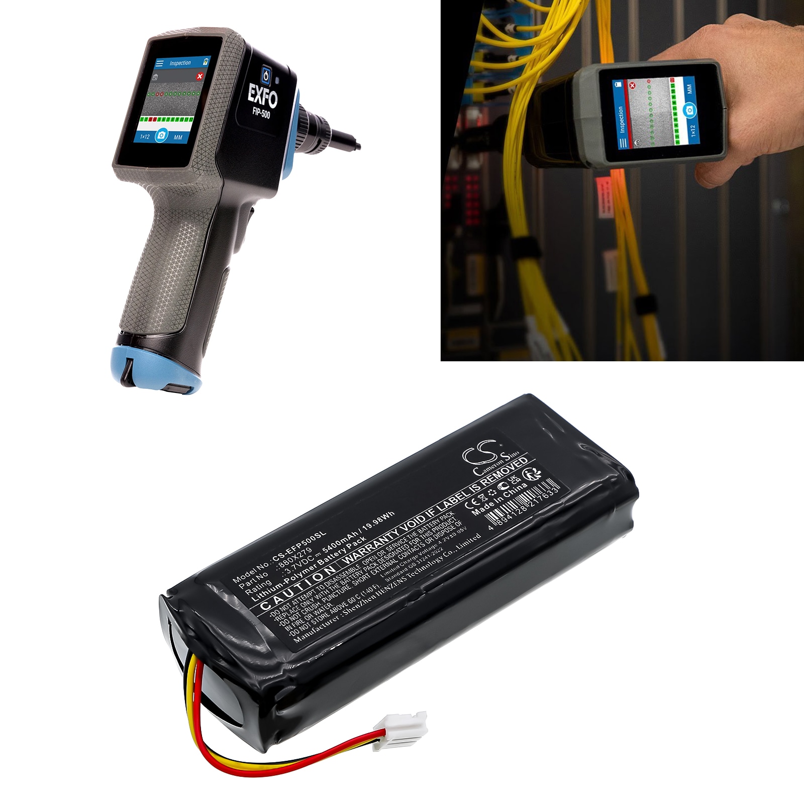 Batteri for test, undersøkelse, utstyr for EXFO FIP-500 fiberinspeksjonsomfang osv.