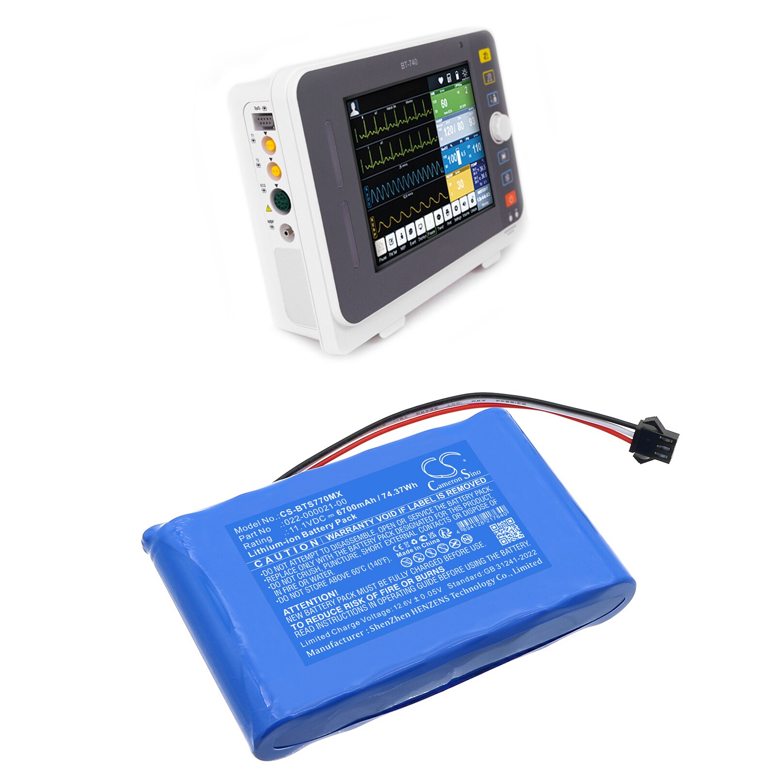 Batteri for medisinsk bruk til Bistos BT-740 pulsoksymeter, BT-770 pulsoksymeter osv.