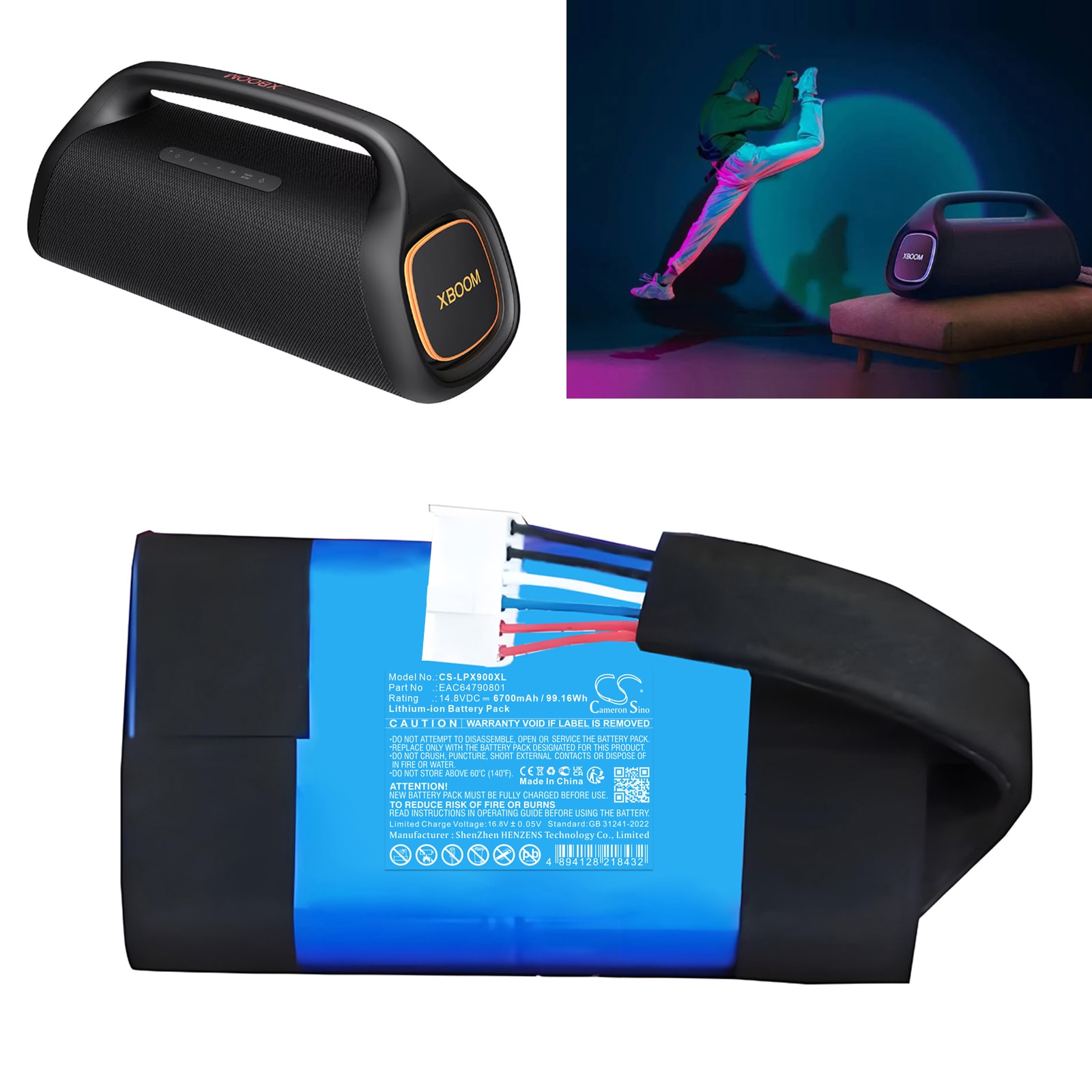 Batteri til høyttaler for LG XBOOM Go XG9, XG9QBK.ABRALLB, XG9QBK.ABRALLK og andre.