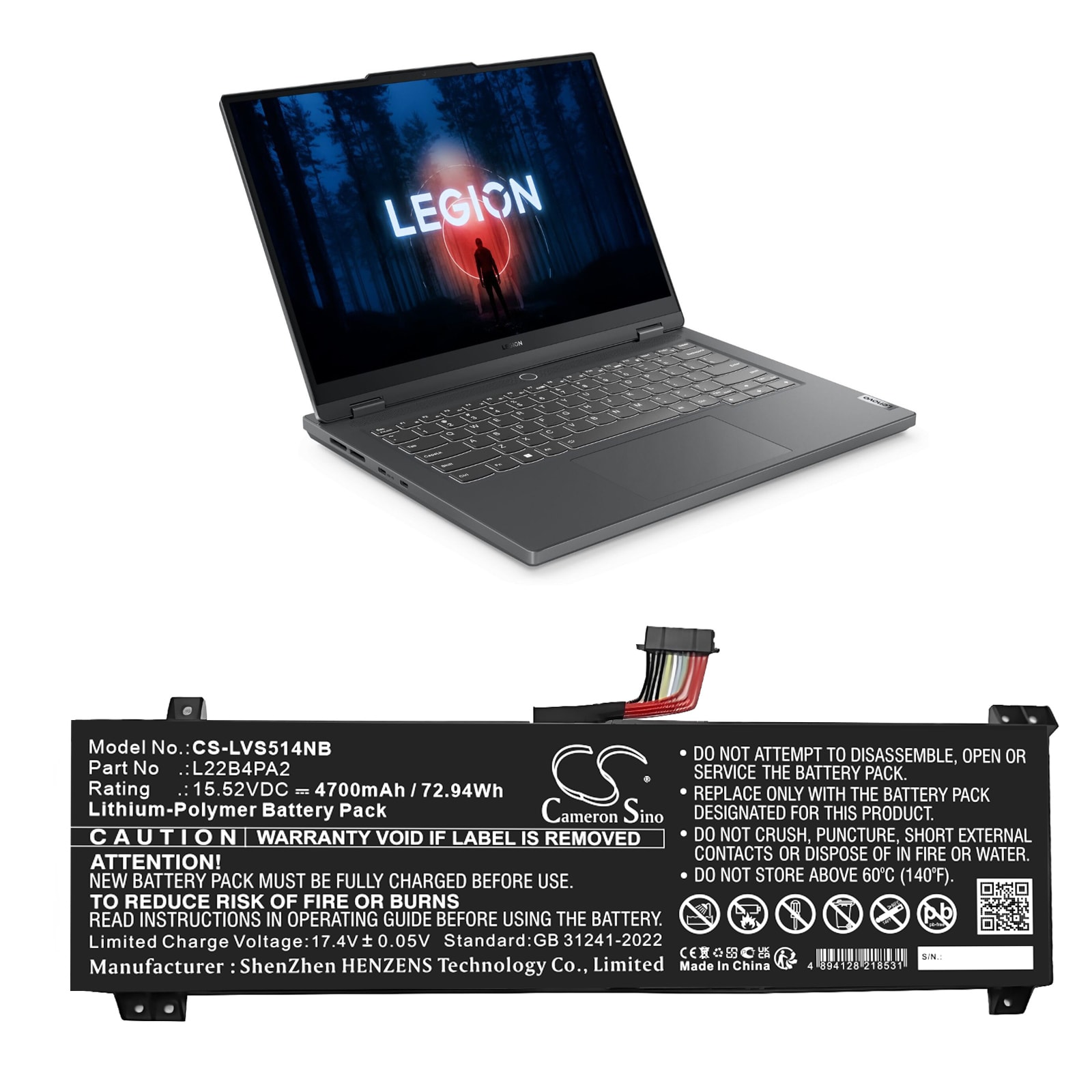Batteri til bærbar PC for Lenovo Legion Slim 5 14APH8 og andre.