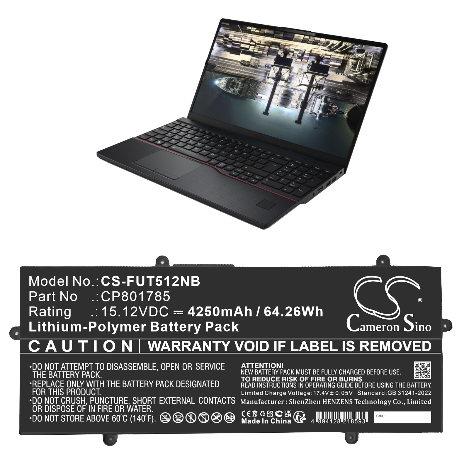 Batteri til bærbar PC for Fujitsu LifeBook E4512, LifeBook E5512 og andre.