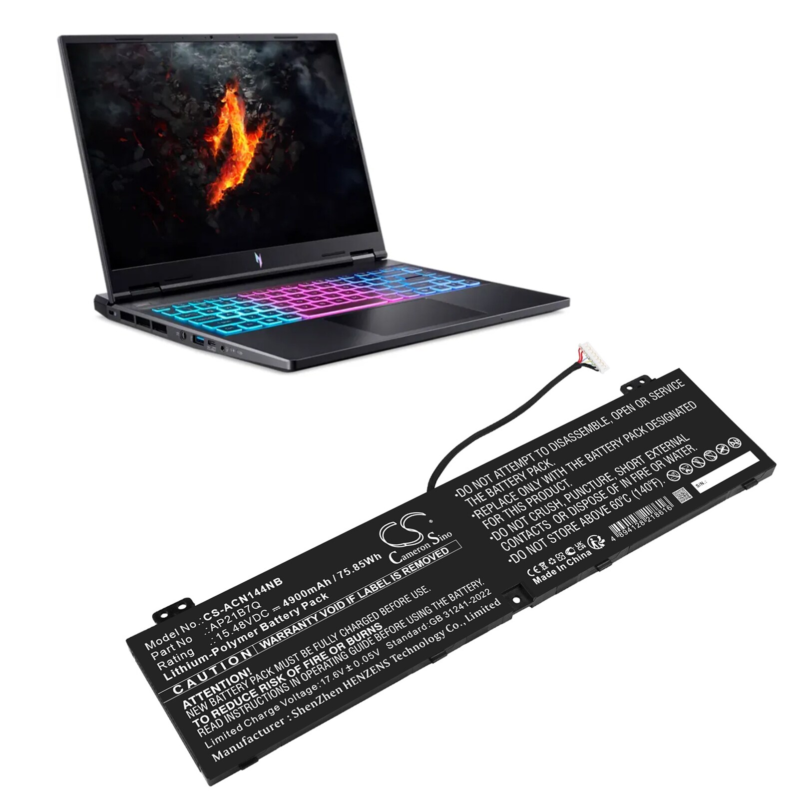 Batteri til bærbar PC for Acer Nitro 14 (AN14-41), Nitro 14 AN14-41-R0CD og andre.