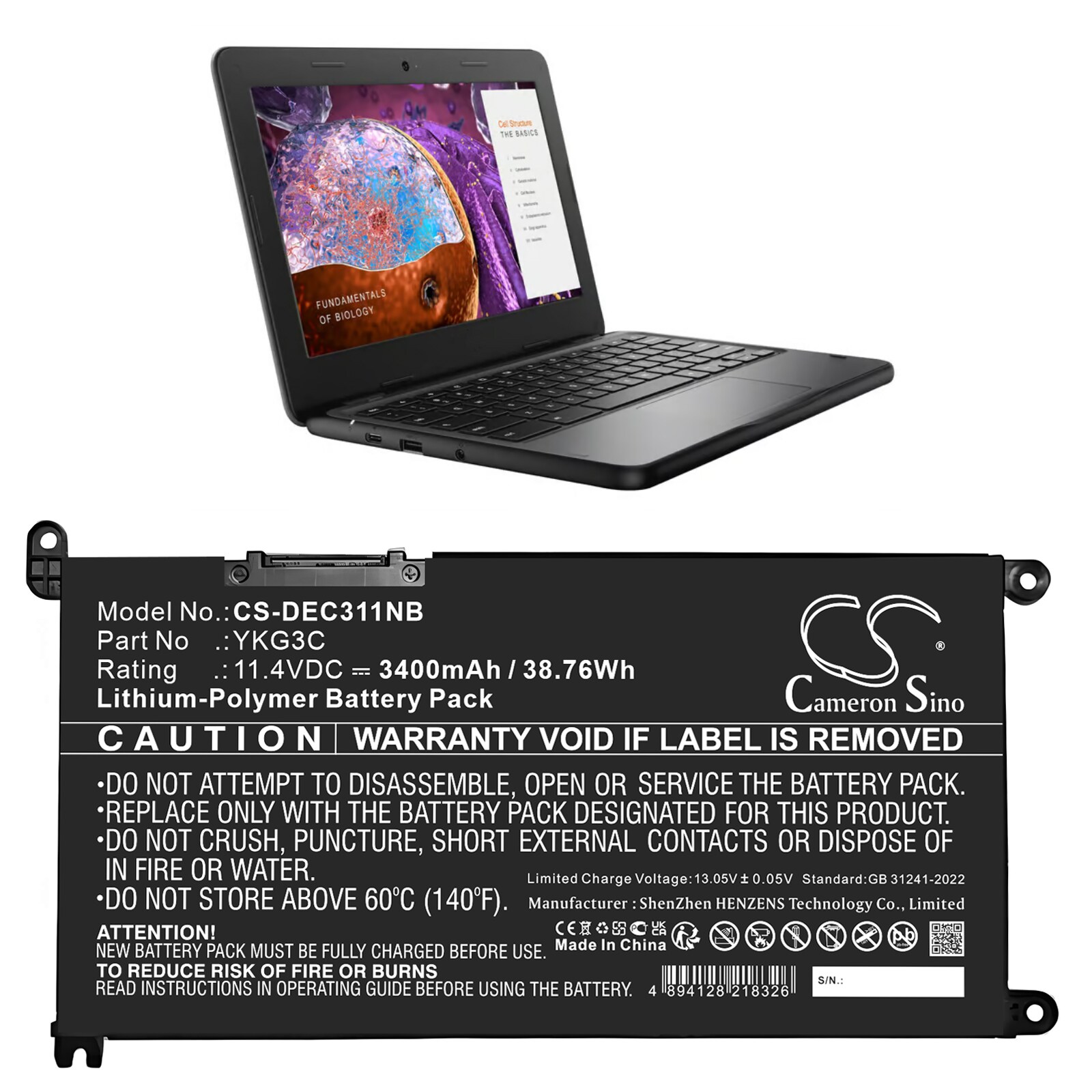 Batteri til bærbar PC for DELL Chromebook 3110, Chromebook 3110 2-i-1