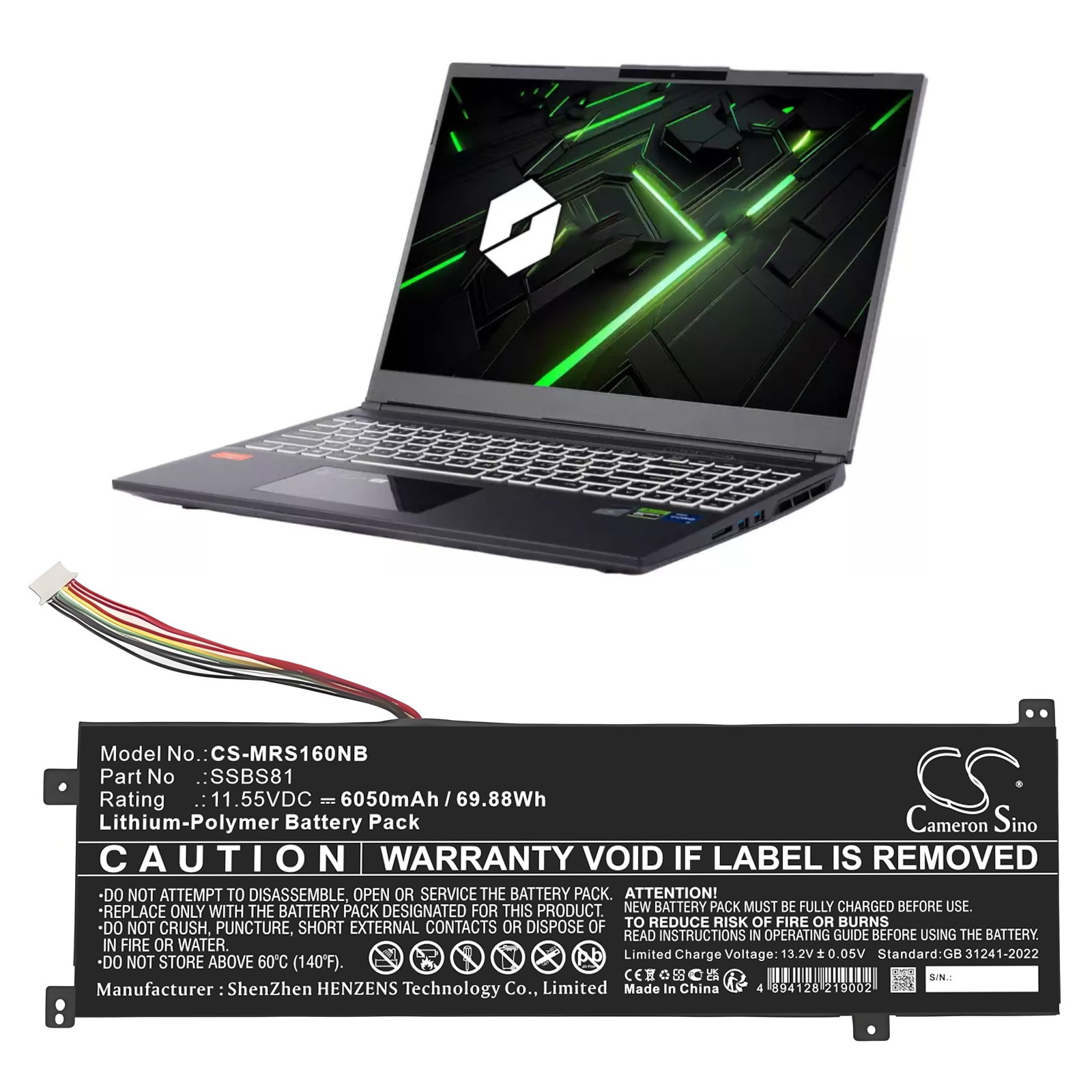 Batteri til bærbar PC for Mechrevo 16 Pro, 16HD-5BB6U, 16HDS-7BB6U og andre
