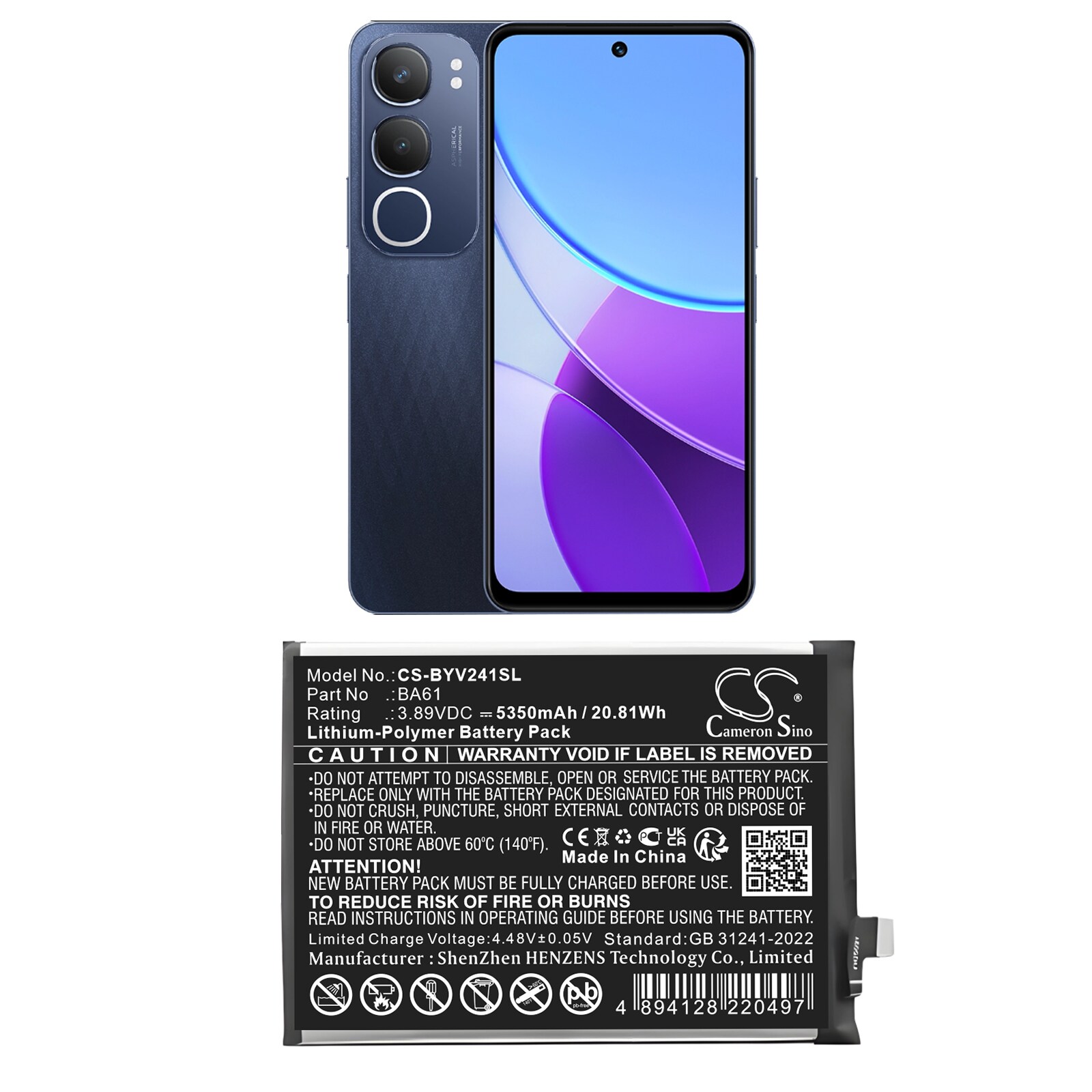 Batteri for smarttelefon, mobil for VIVO V2419, Y19s