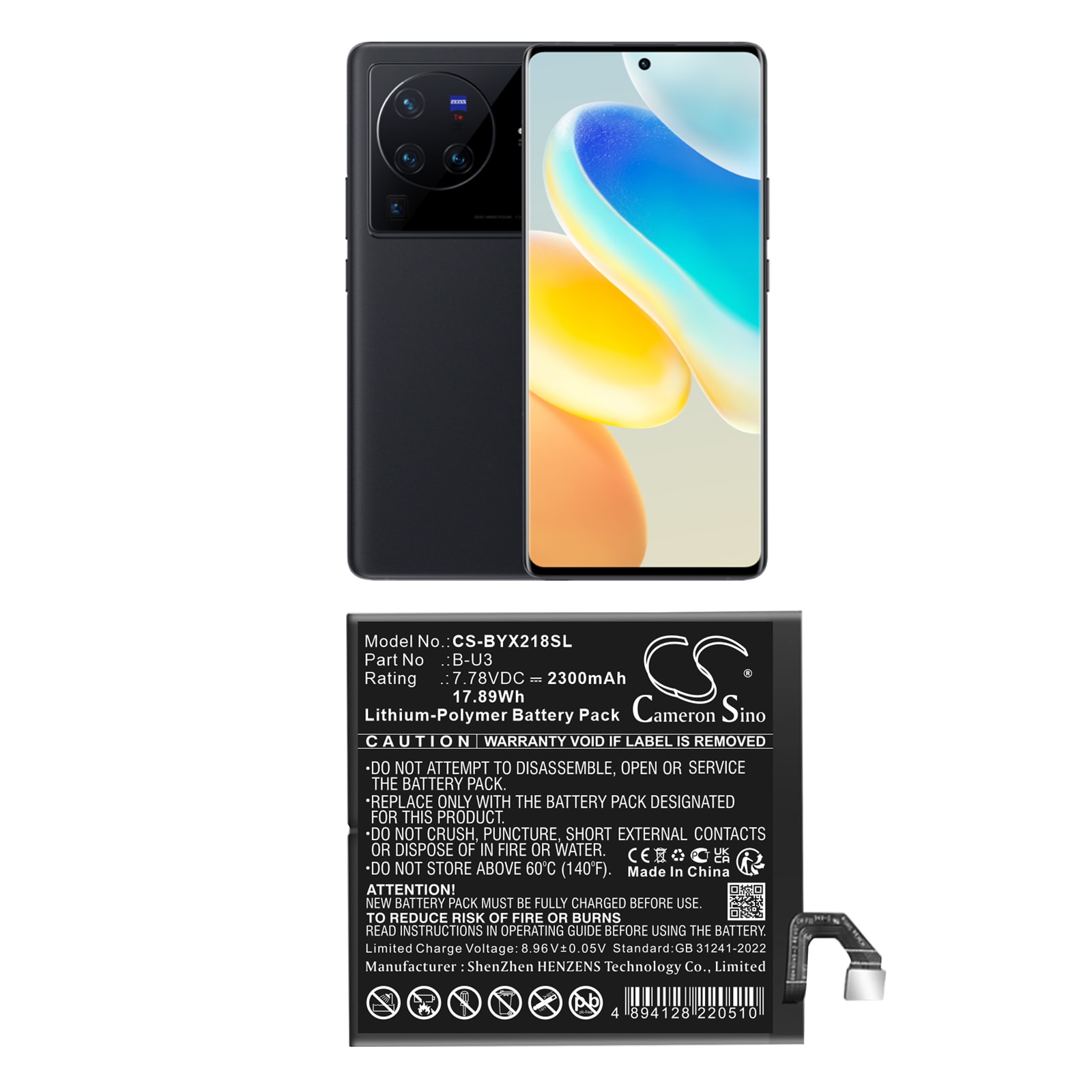 Batteri for smarttelefon, mobil for VIVO V2145, V2185A, X80 Pro 5G