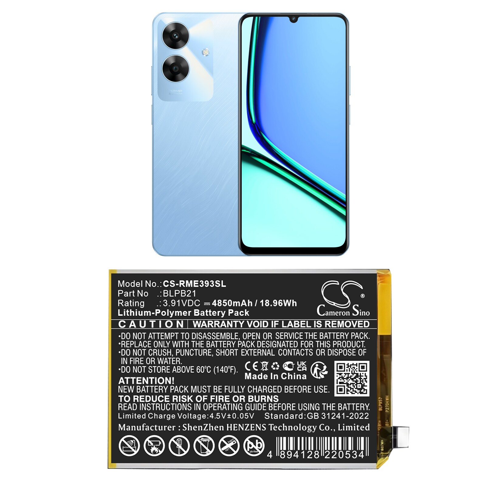 Batteri for SmartPhone, Mobil for Realme Note 60, Note 60x, RMX3933 og andre.