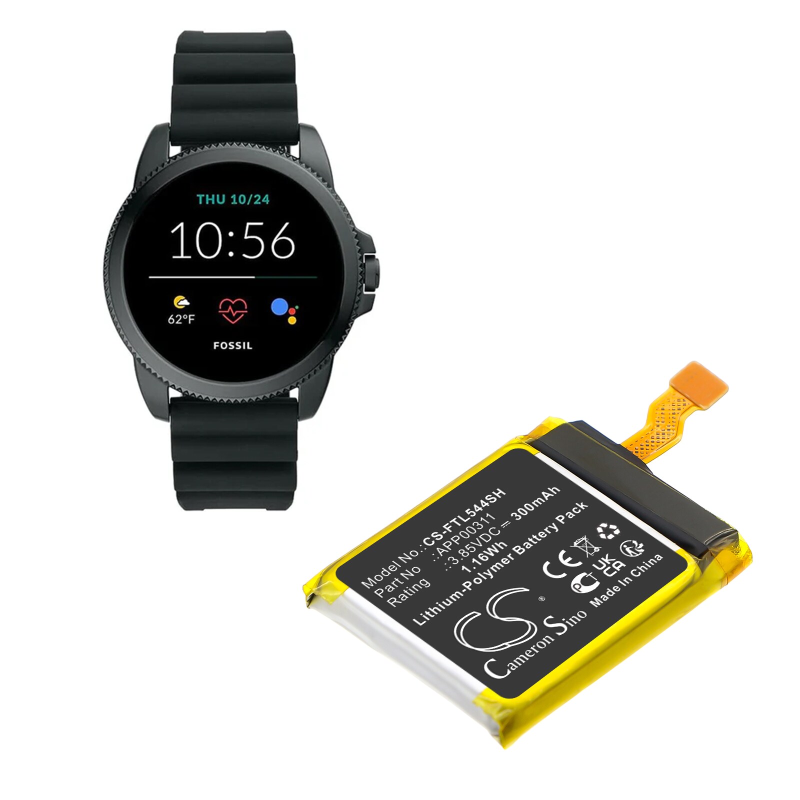 Batteri til smartklokke for Fossil DW11F, Gen 5E 44 mm