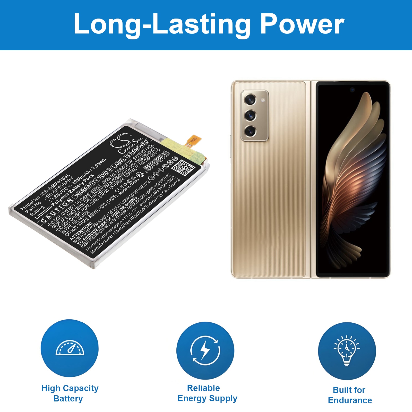 Batteri for SmartPhone, Mobil for Samsung Galaxy W21 5G, Galaxy Z Fold2 og andre.