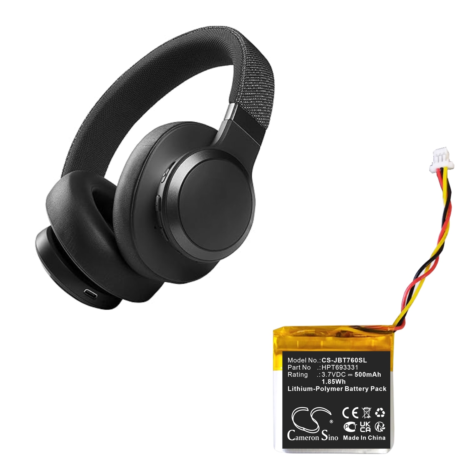 Batteri til trådløst hodesett for JBL Live 760NC, Tune 760NC