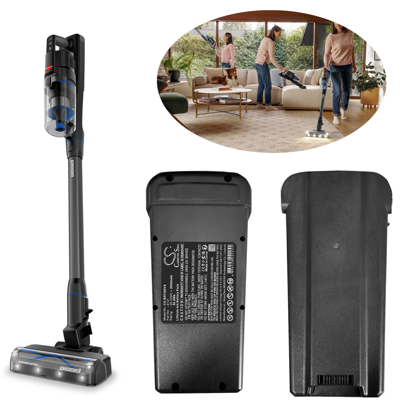 Batteri for støvsuger til Bissell PowerClean FurFinder 4239, PowerClean FurGuard 200W osv.