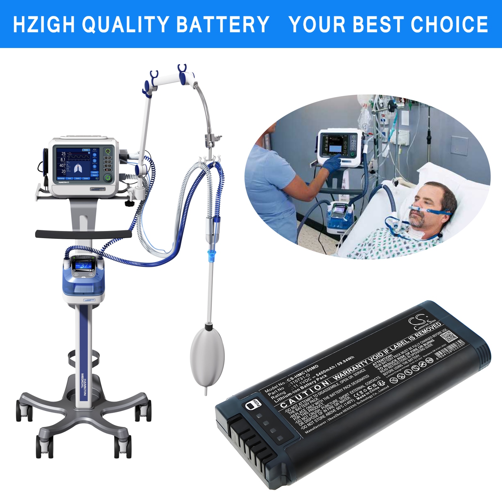 Batteri for medisinsk bruk for HAMILTON C1, MRI1, T1