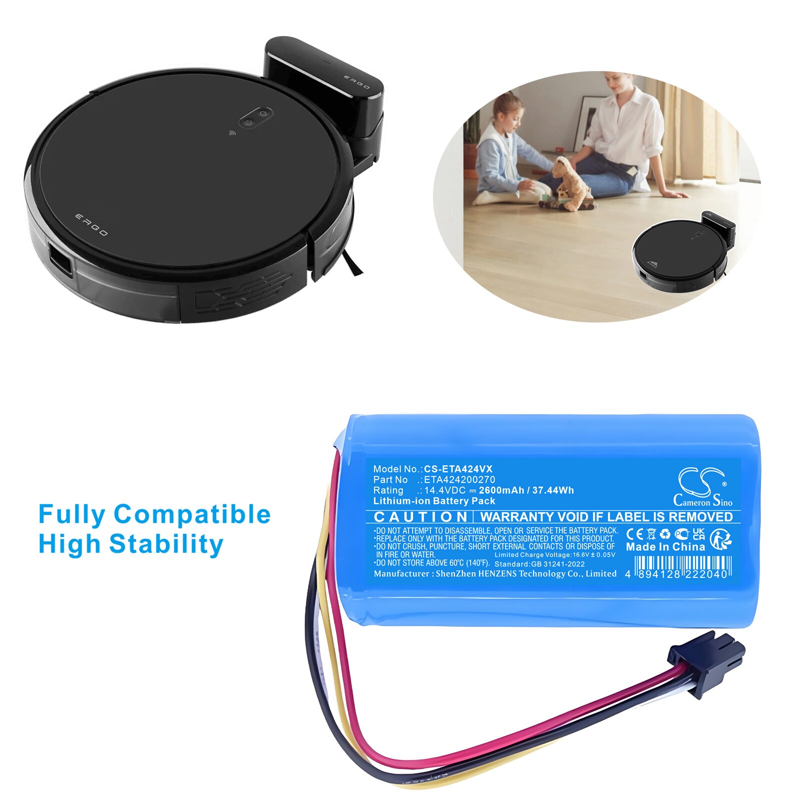 Batteri for støvsuger til ETA 2218 9000 Ergo, 2218 Ergo, Ergo 2218