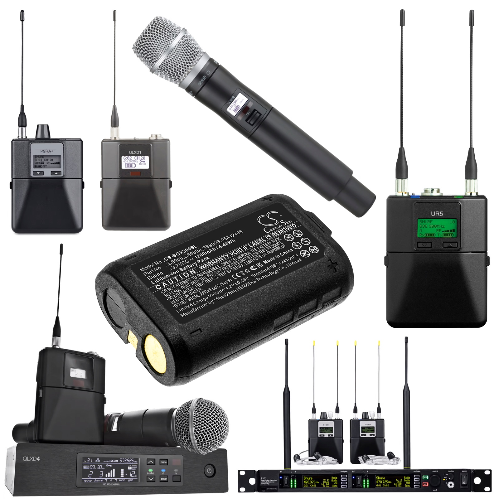 Batteri til Stage Monitor System for SHURE P9RA, P10R, UR5 og andre.
